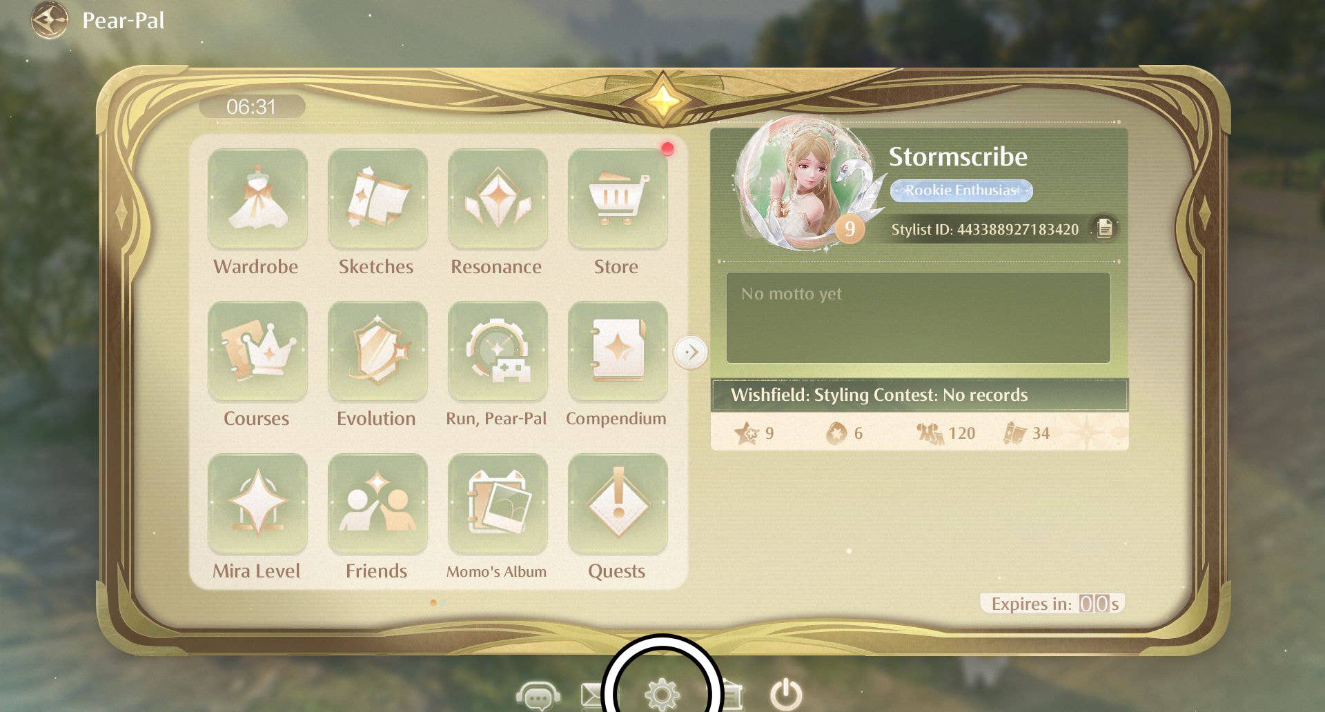 Меню Pear-Pal в Infinity Nikki с выделенным параметром «Настройки».