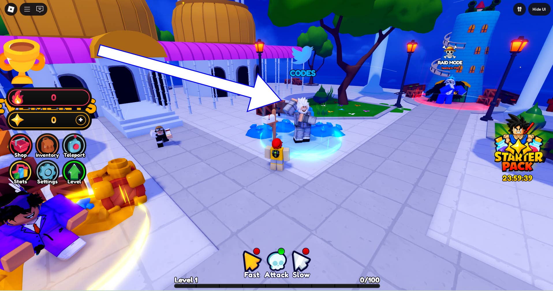 NPC для кодов в Anime Hunters.