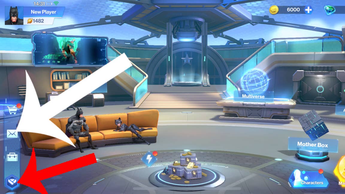 Стрелки указывают на кнопки, которые нужно нажать, чтобы открыть почтовый ящик в DC Worlds Collide.