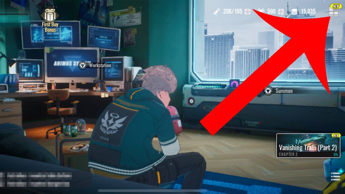 Кнопка меню на главном экране хаба в Etheria Restart.