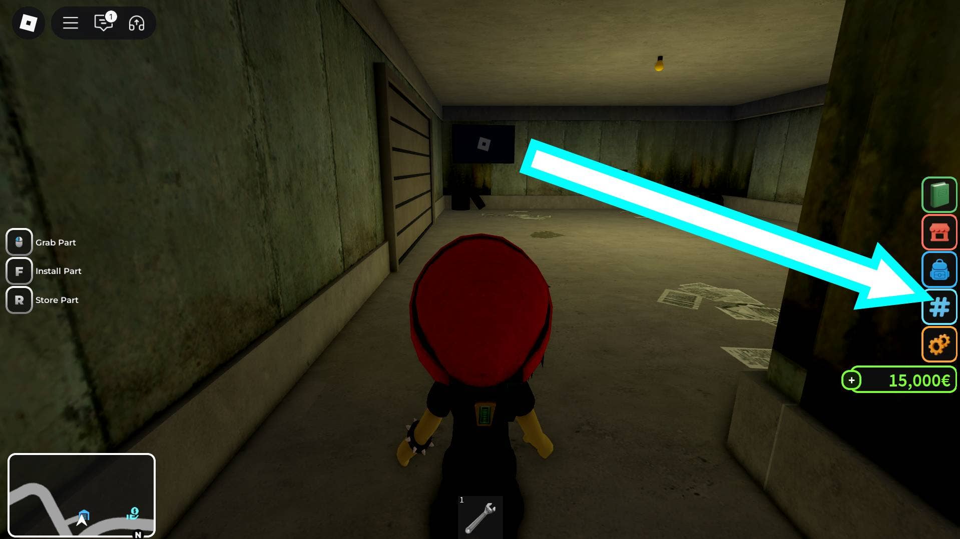 Стрелка, указывающая на кнопку # в Fix It Up.