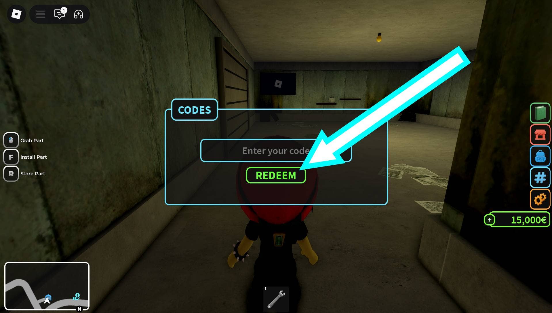 Стрелка, указывающая на кнопку активации в Fix It Up.