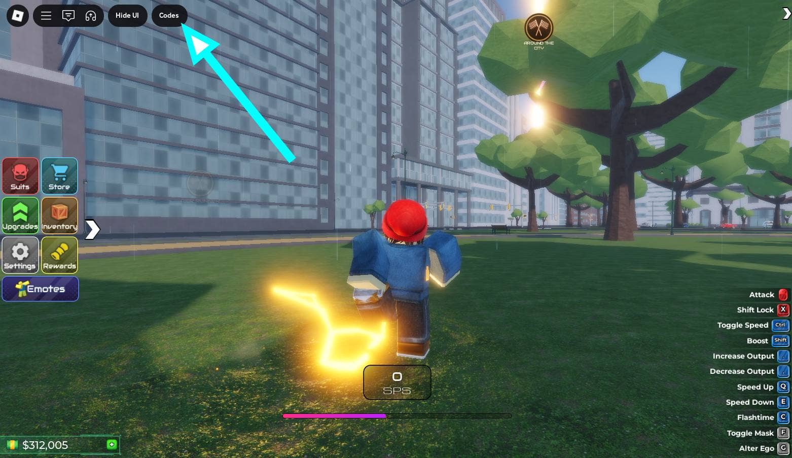 Стрелка, указывающая на кнопку кодов в Flashpoint Worlds Collide.