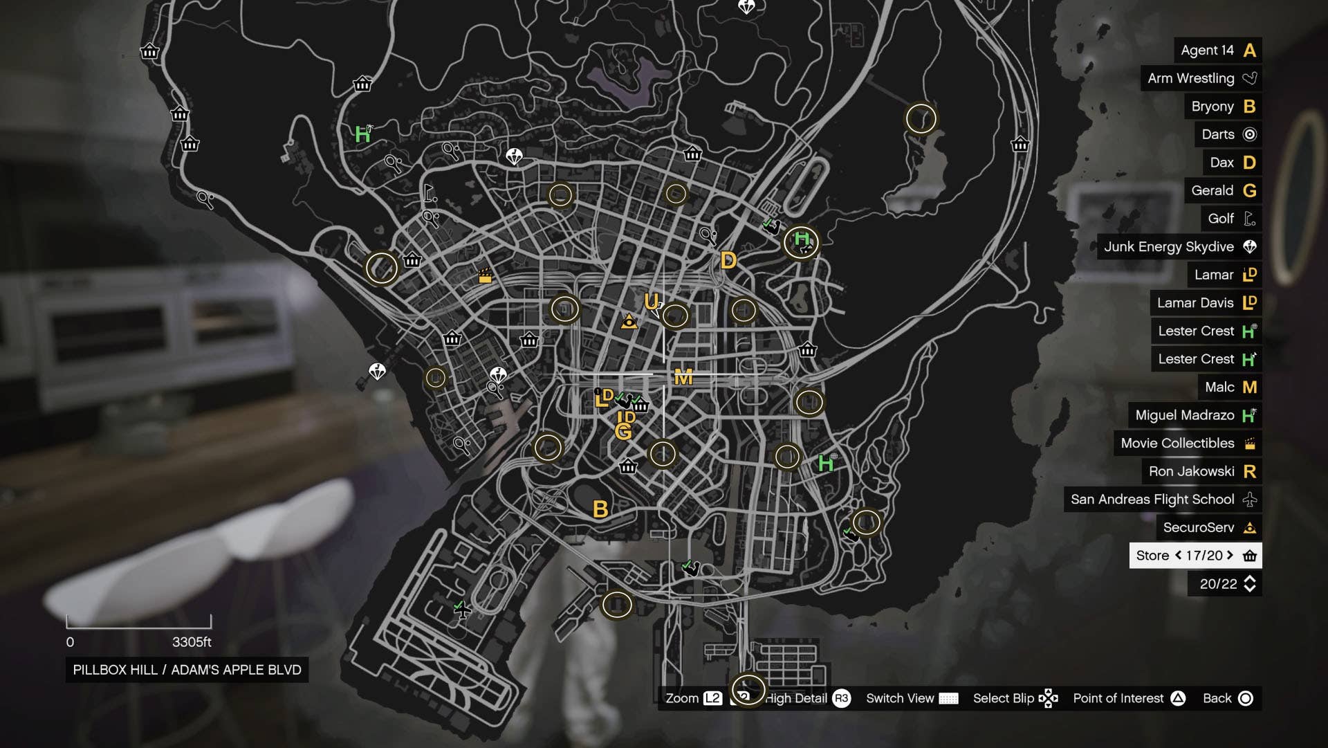 GTA Online — южная часть карты с возможными отметками появления Gun Van.