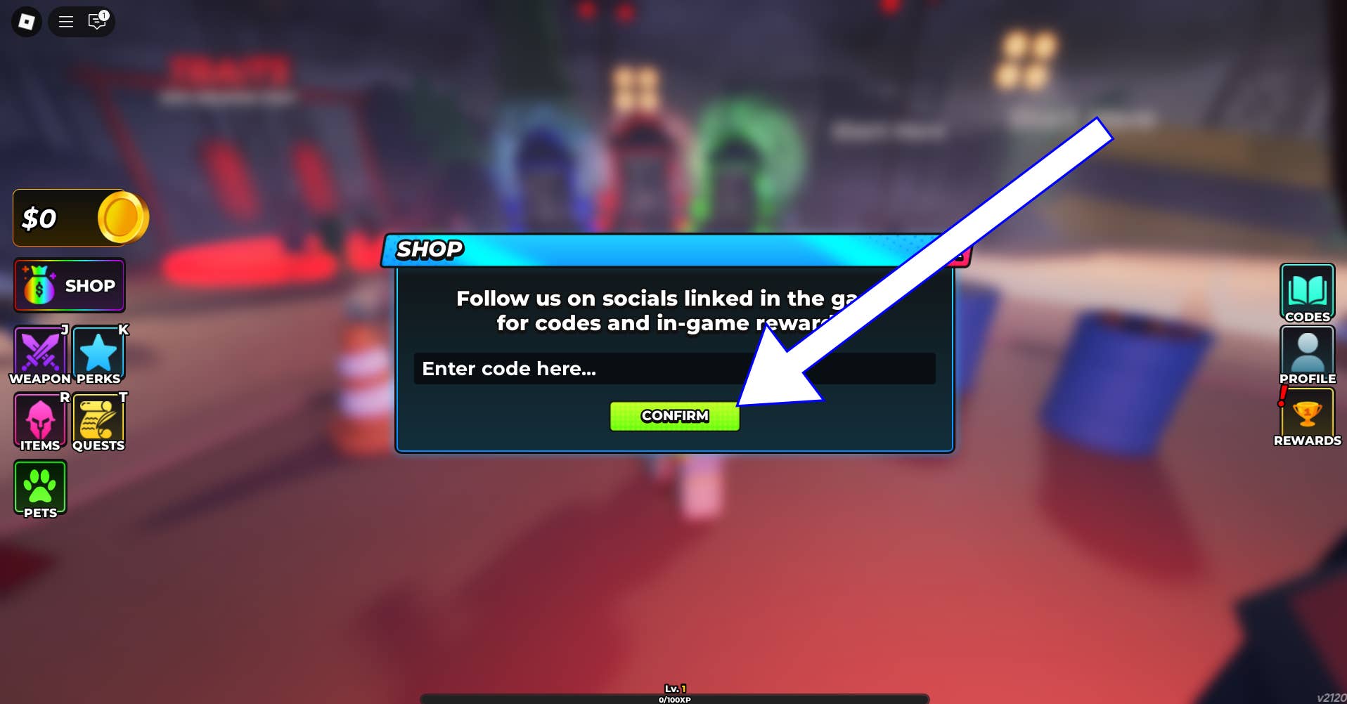 Окно ввода кодов в Hunty Zombie.