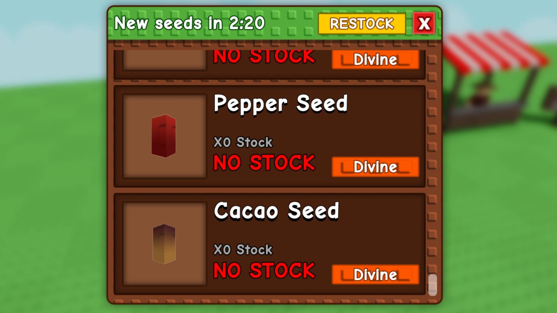 roblox grow a garden cacao seed in seed shop menu