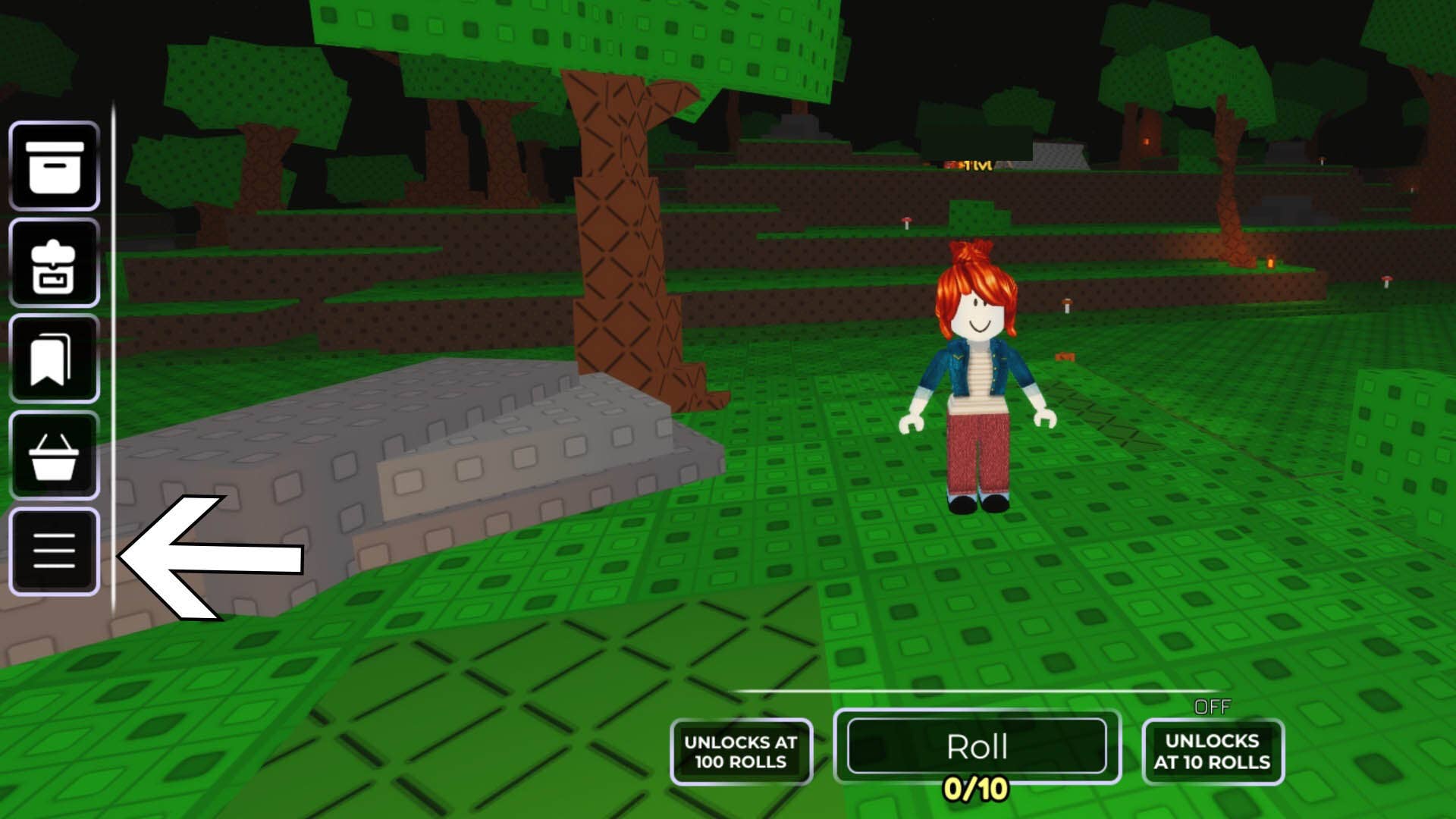 Значок настроек Roblox huzz rng слева на экране