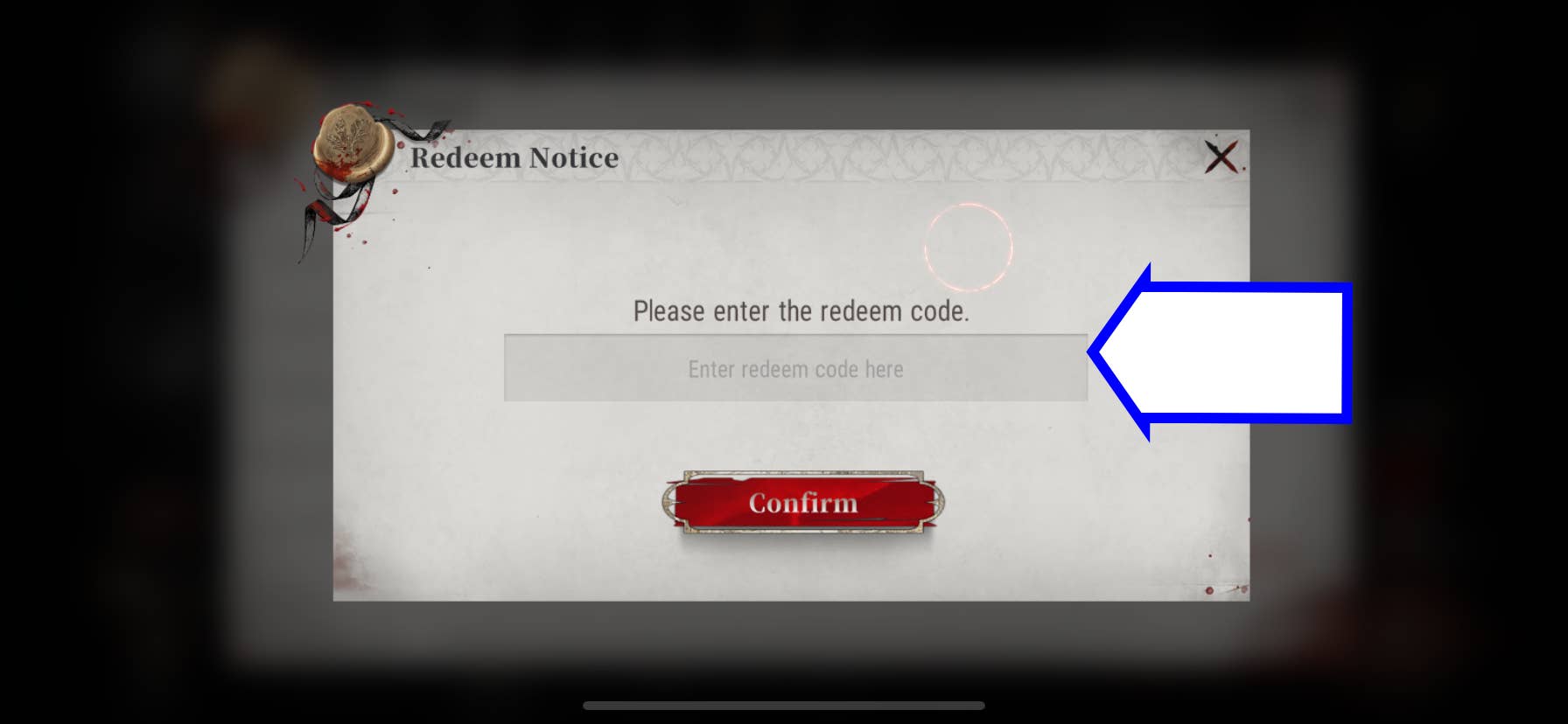 Скриншот Silver and Blood с полем ввода кода.