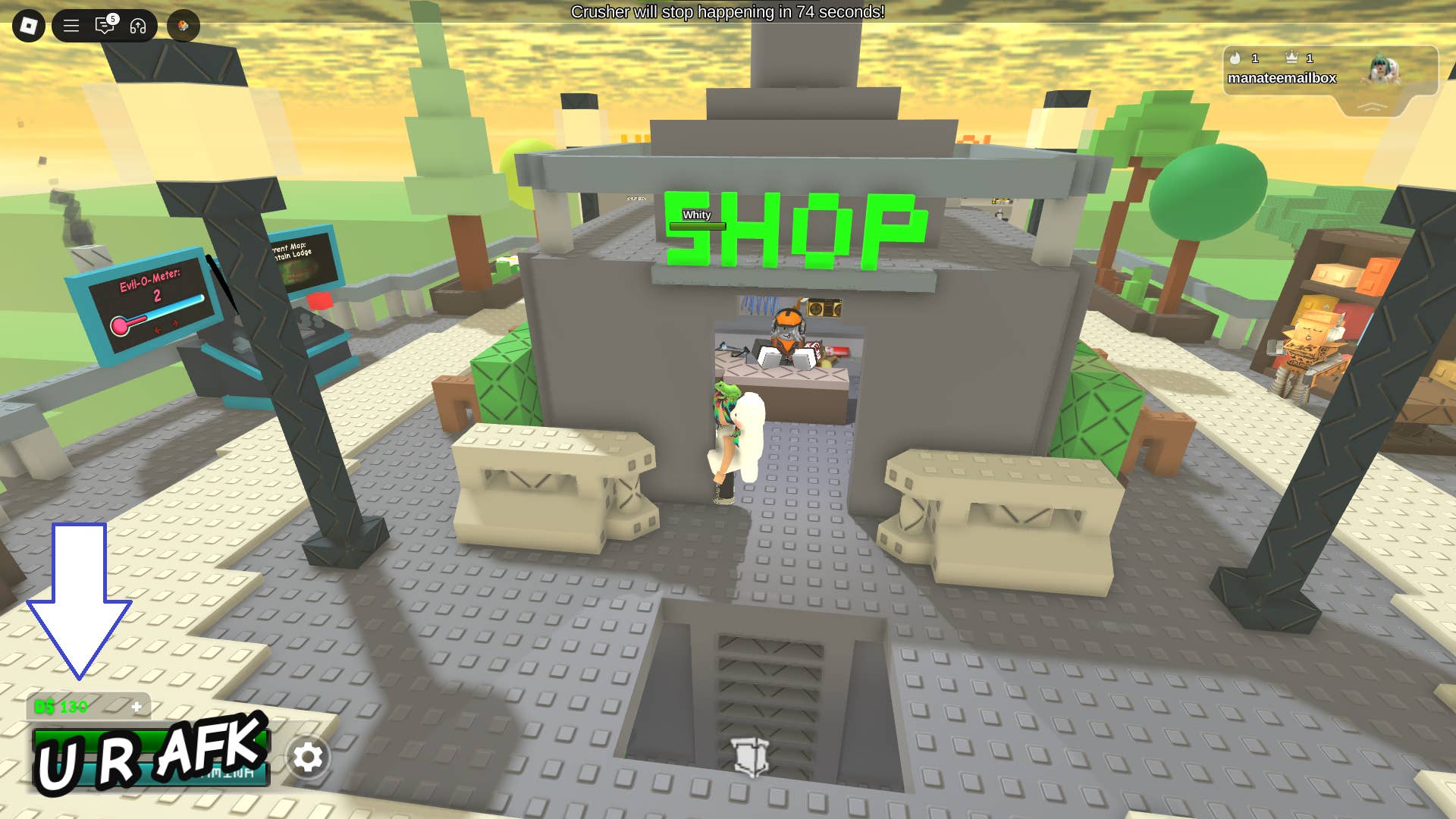 Скриншот Something Evil Will Happen в Roblox, показывающий кнопку Dosh в игре.