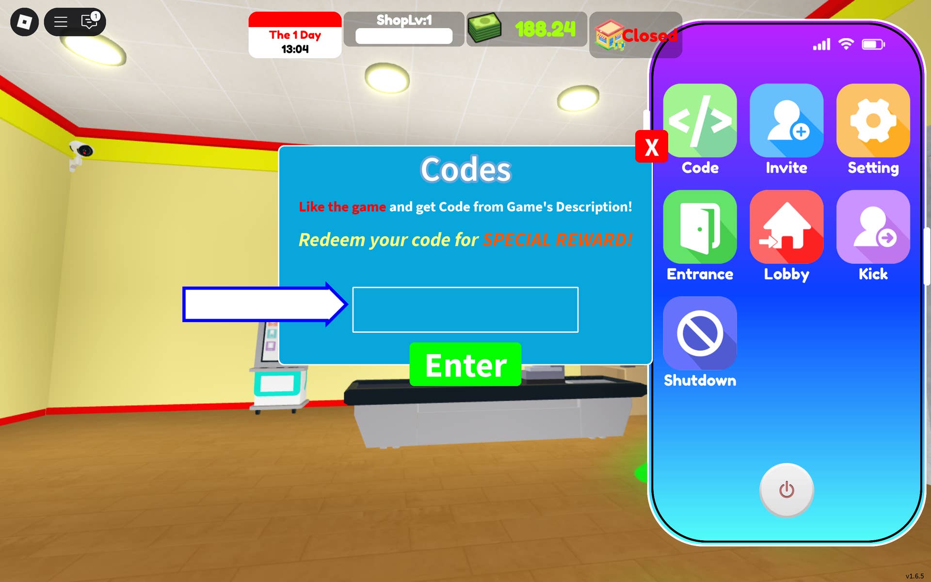 Поле ввода кодов в Supermarket Together