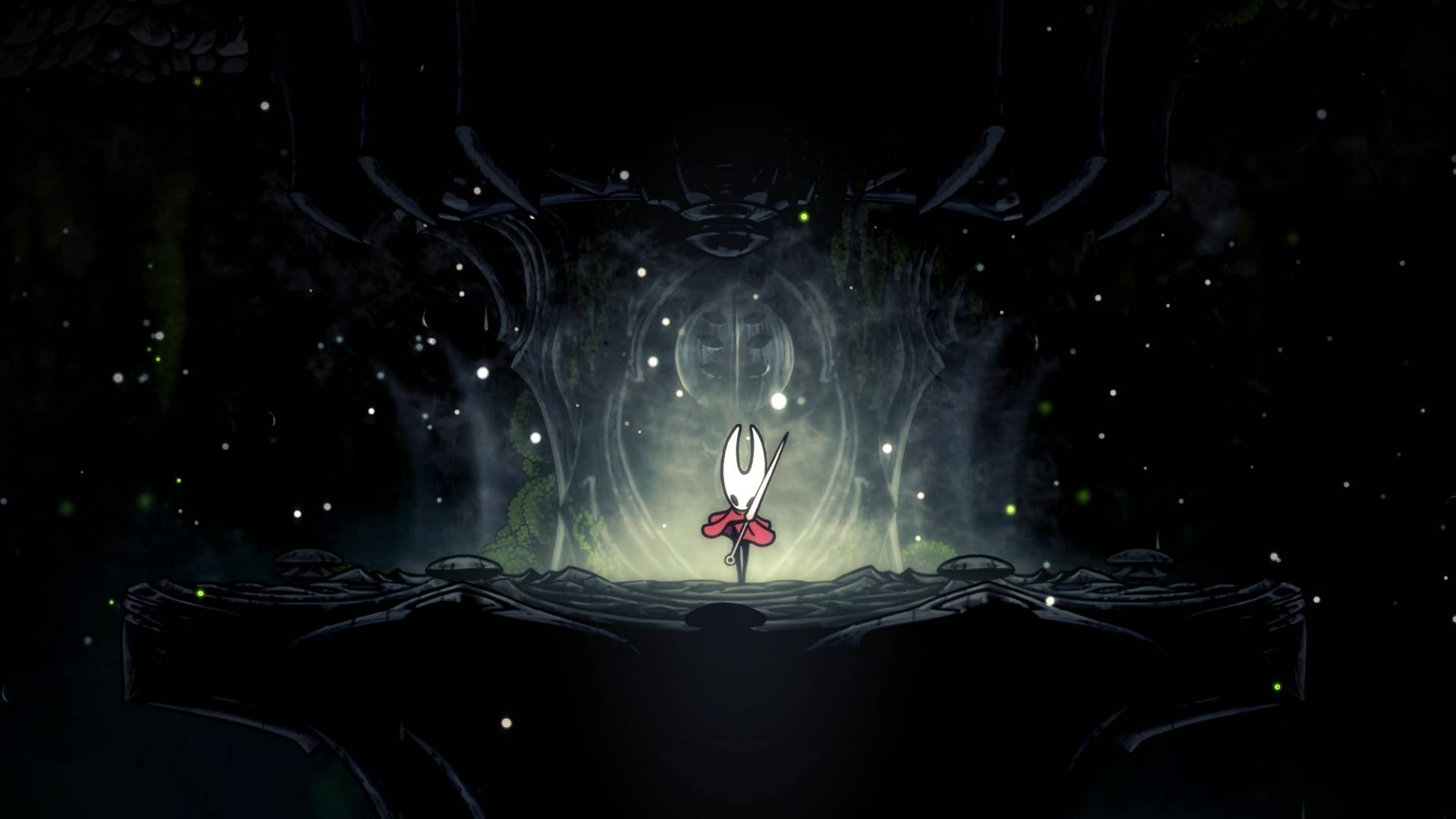 Хорнет взаимодействует с алтарём, дающим навык Silkspear в Hollow Knight: Silksong