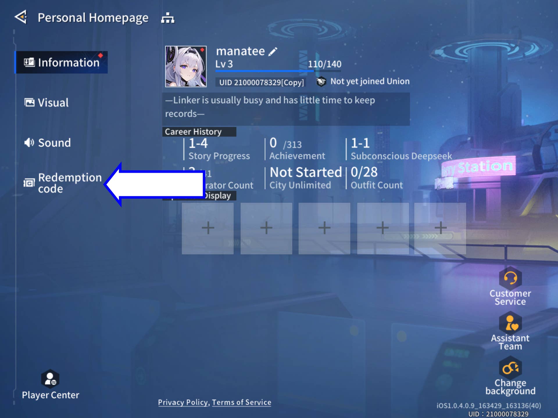 Скриншот Anchor Panic, показывающий кнопку ввода кода в игре.