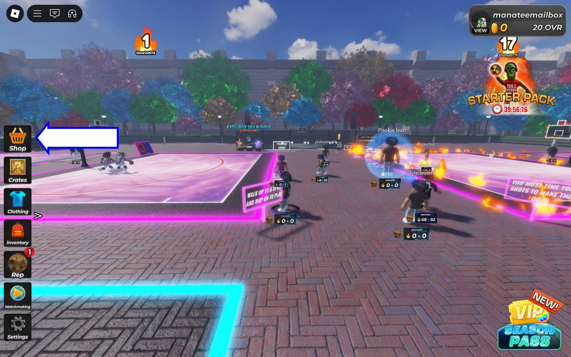 Скриншот Arcade Basketball в Roblox, показывающий кнопку магазина игры.