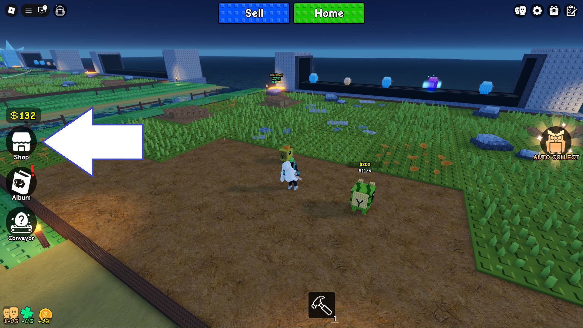 Скриншот Build a Zoo в Roblox, показывающий кнопку «Shop».