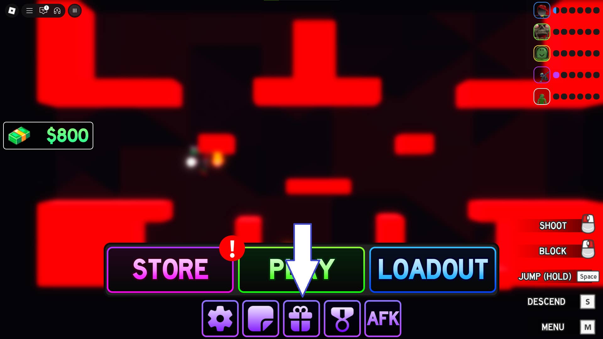 A screenshot of Card Chaos in Roblox showing the game's rewards button.