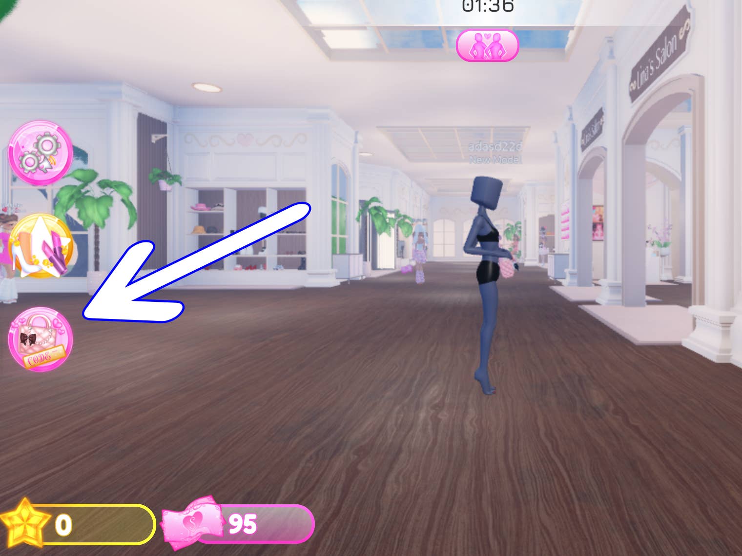 Стрелка указывающая на кнопку codes слева на экране