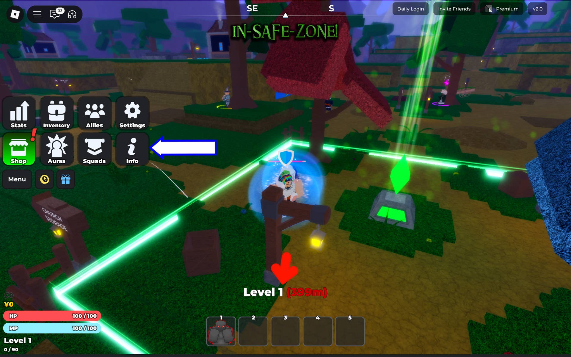 Скриншот Grimoires Legacy в Roblox, показывающий кнопку информации в игре.