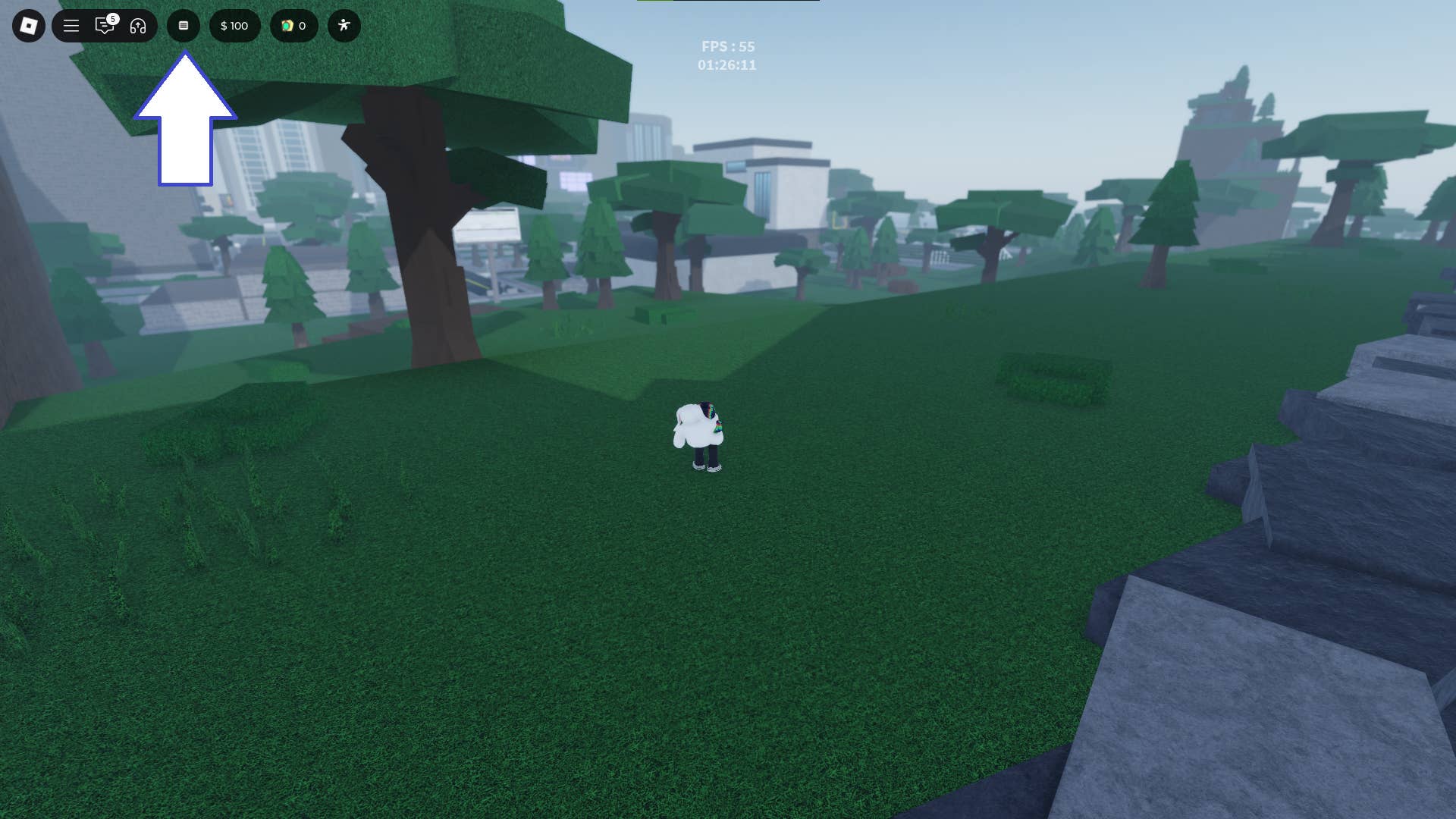 Скриншот Heaven Stand в Roblox с показанной кнопкой меню игры.