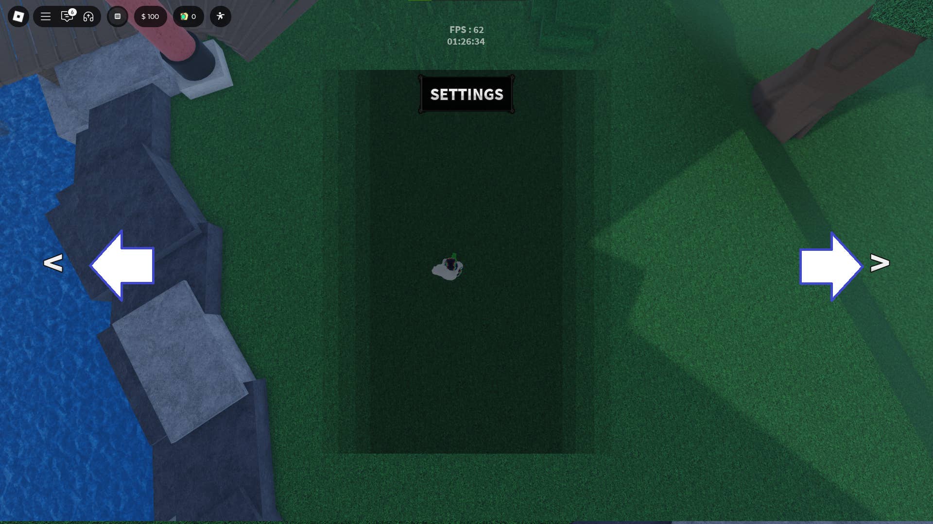 Скриншот Heaven Stand в Roblox с показанными кнопками-стрелками игры.