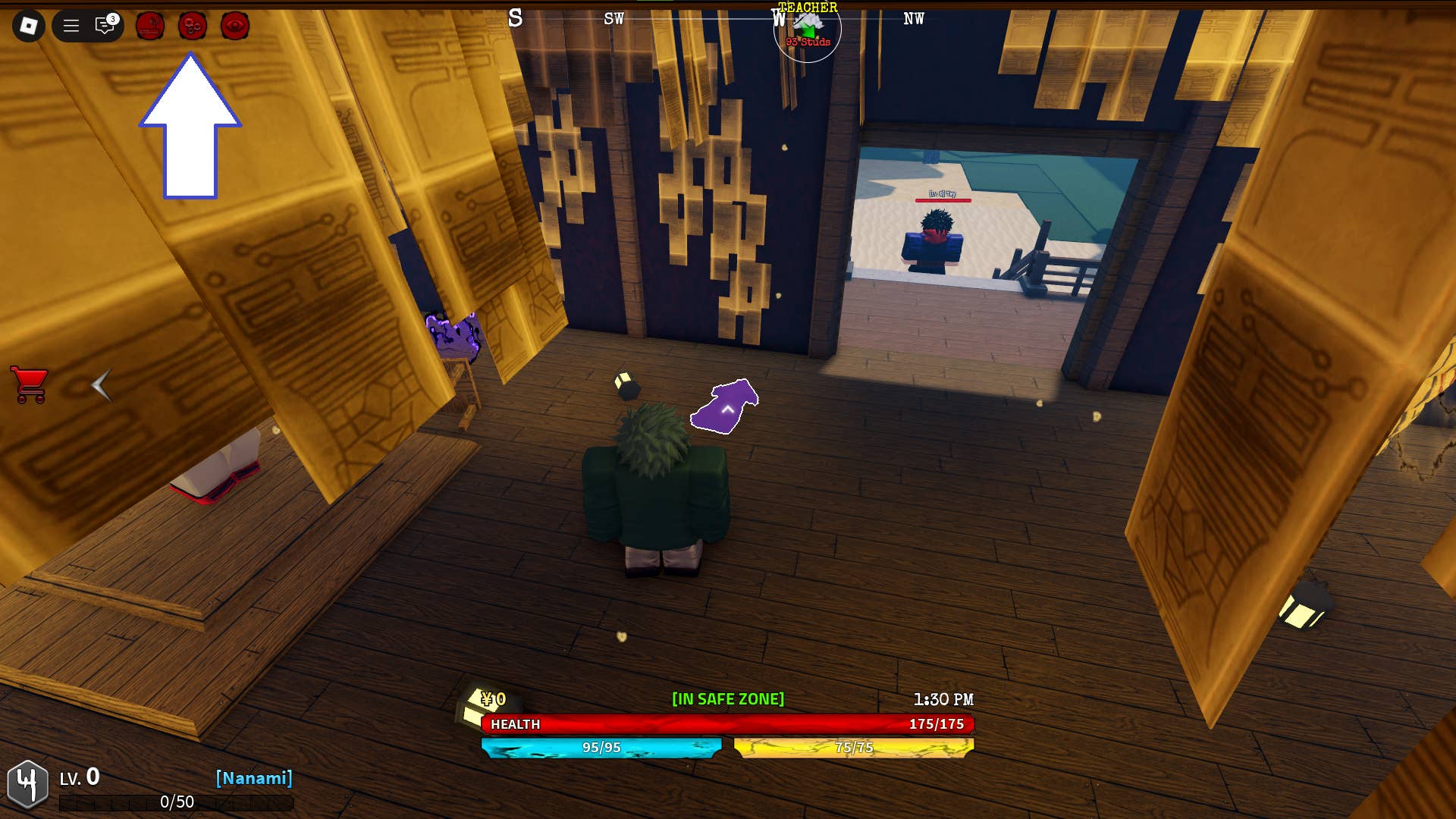 Скриншот Kaizen в Roblox, показывающий кнопку настроек игры.