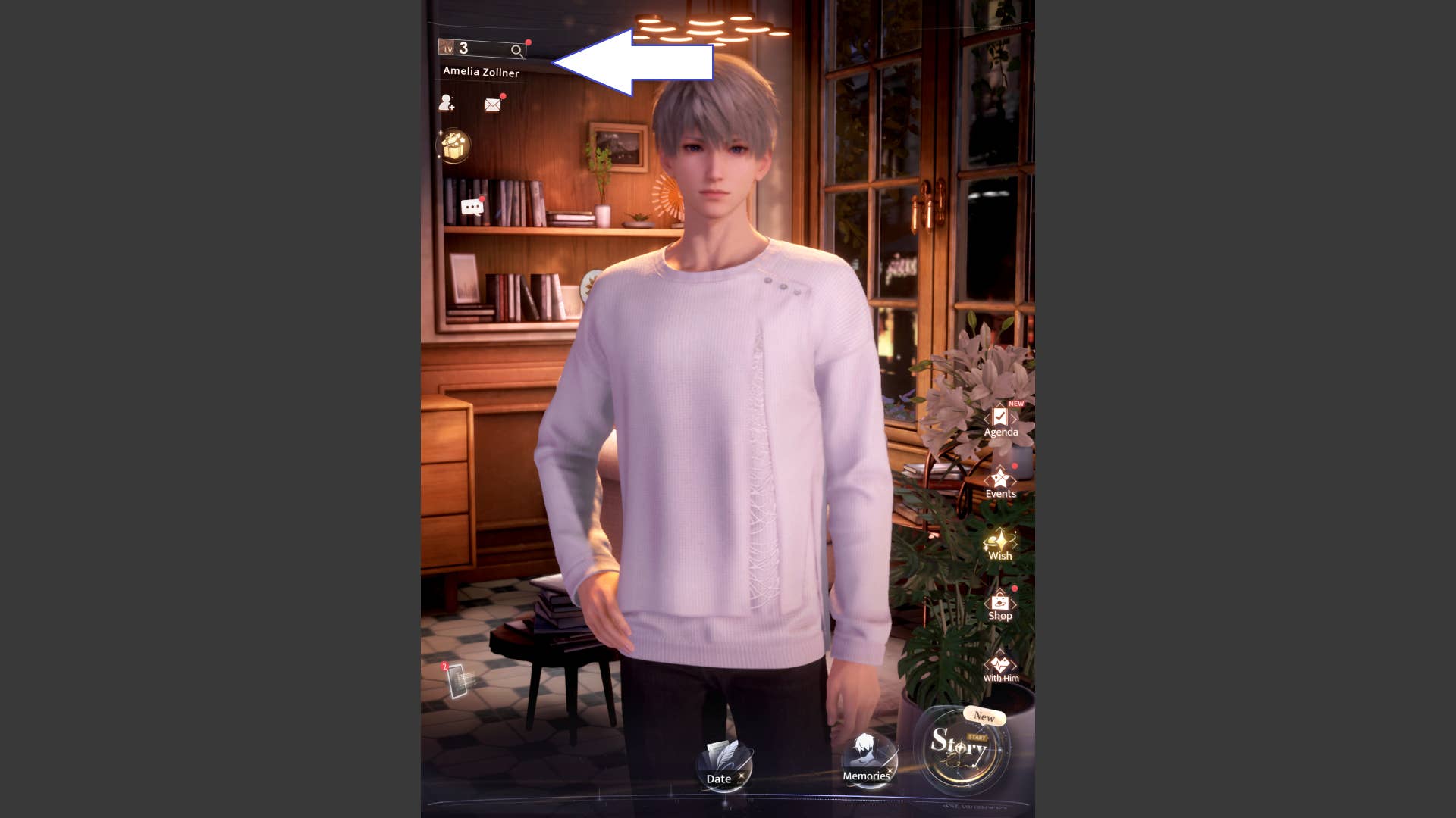 Стрелка, указывающая на имя игрока в верхнем левом углу экрана