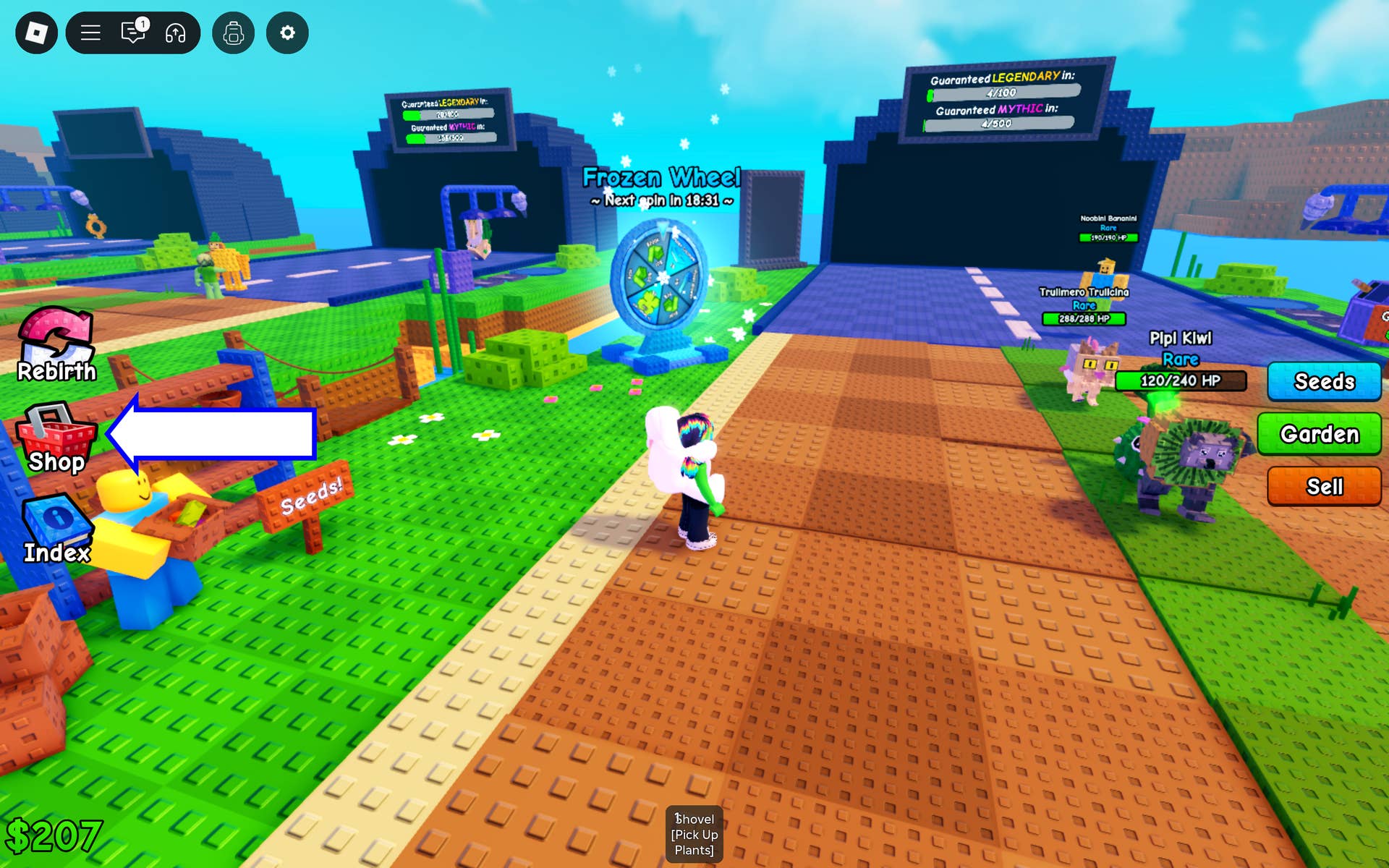 Скриншот Plants vs Brainrots в Roblox, показывающий кнопку магазина игры.