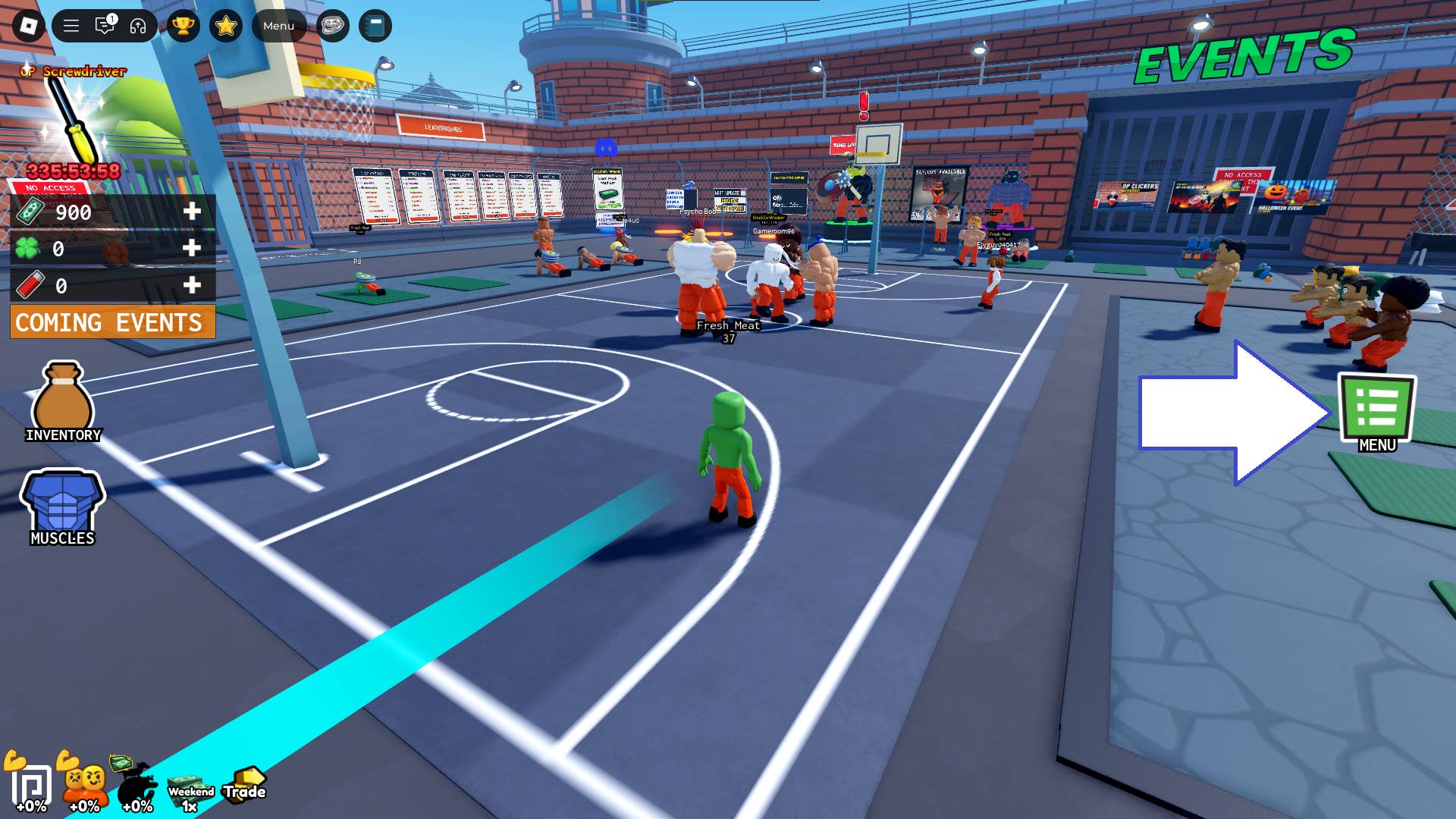 Скриншот Prison Pump в Roblox с отображением кнопки меню игры.