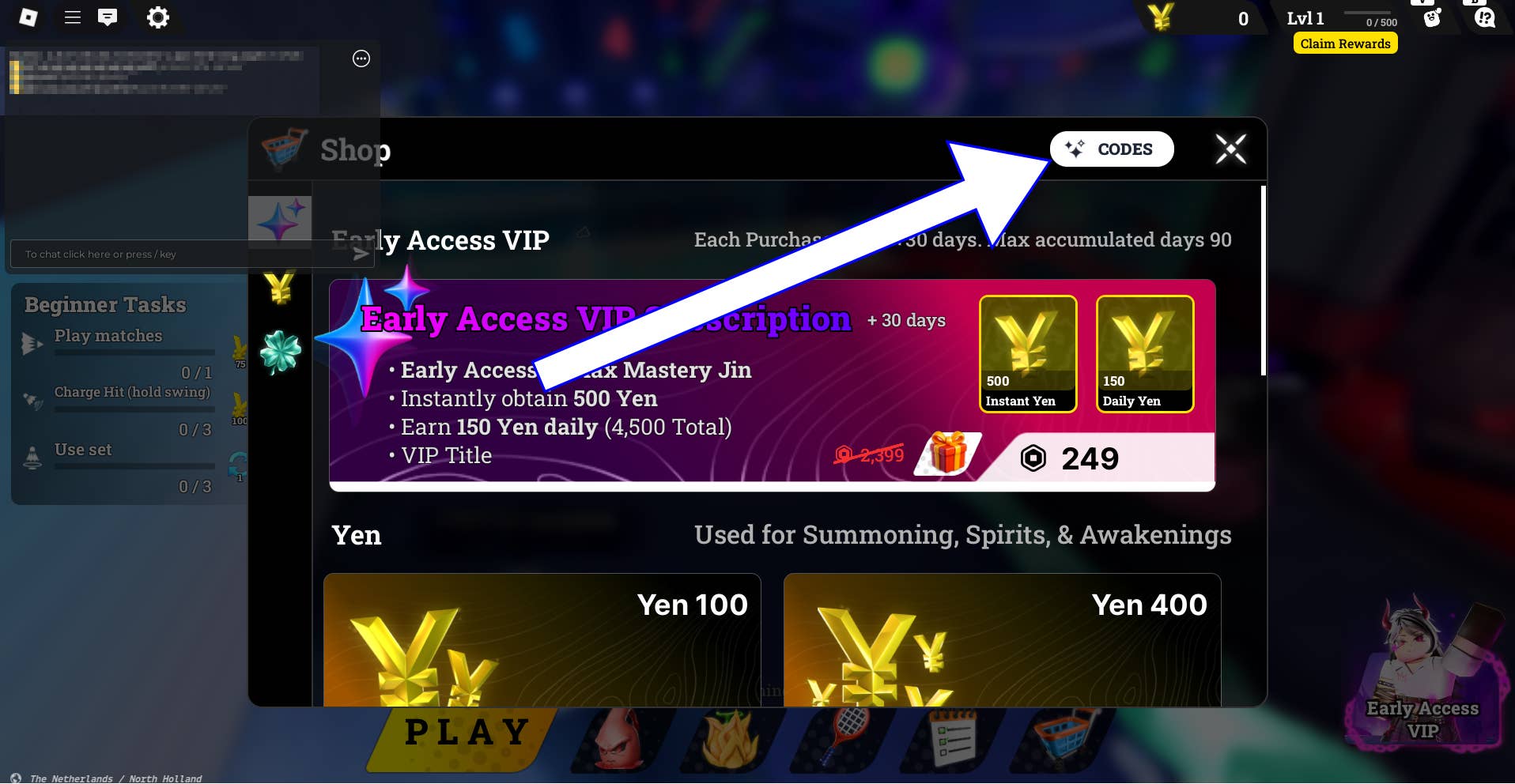 Стрелка указывает на кнопку «КОДЫ».