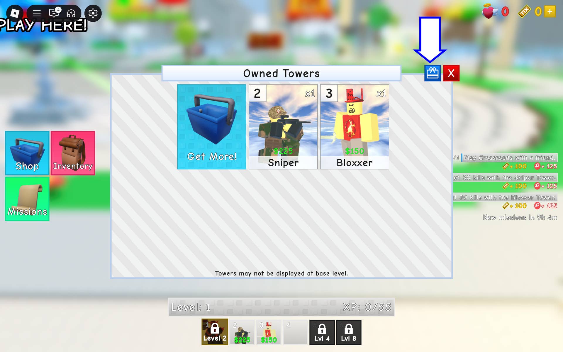 Скриншот Retro Tower Defense в Roblox с показанной кнопкой для ввода кодов.