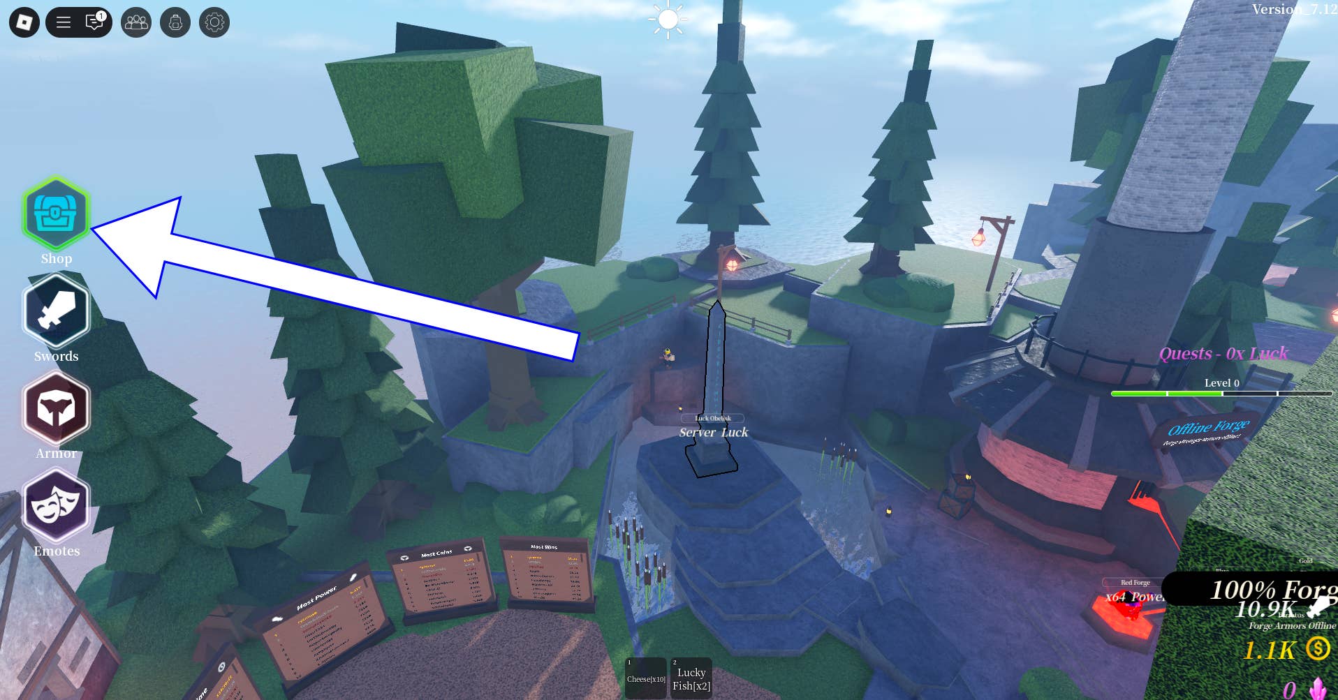 Стрелка в Sword League указывает на кнопку Магазин.