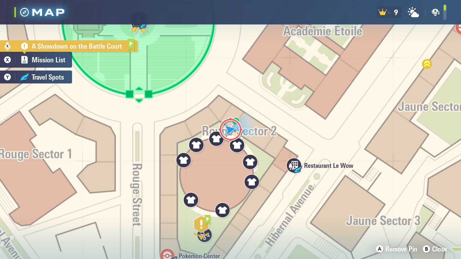 На карте Люмиоз‑Сити показано местоположение Камня Рассвета в Pokémon Legends Z-A