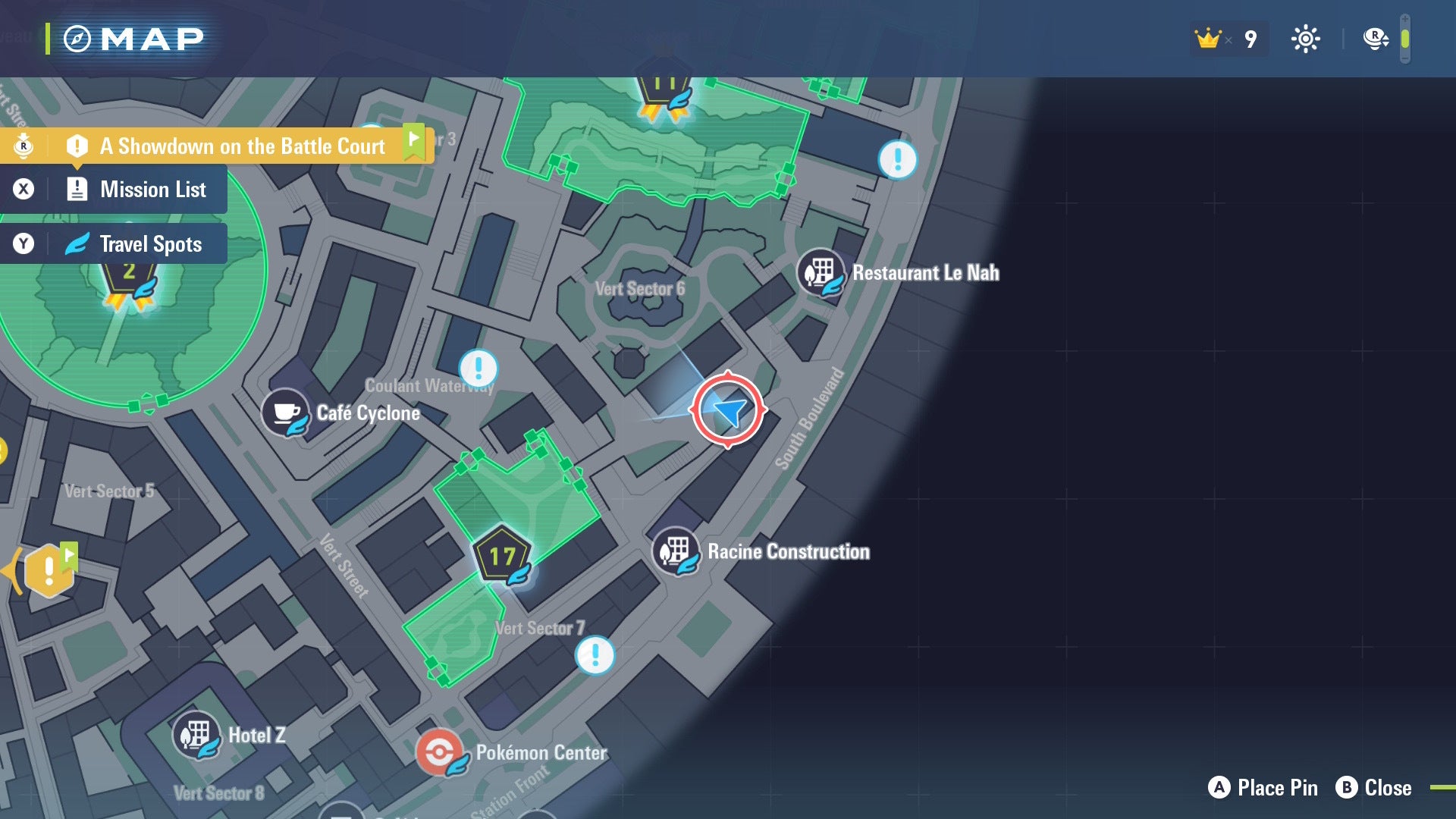 Расположение Блестящего камня показано на карте Lumiose City в Pokémon Legends Z-A