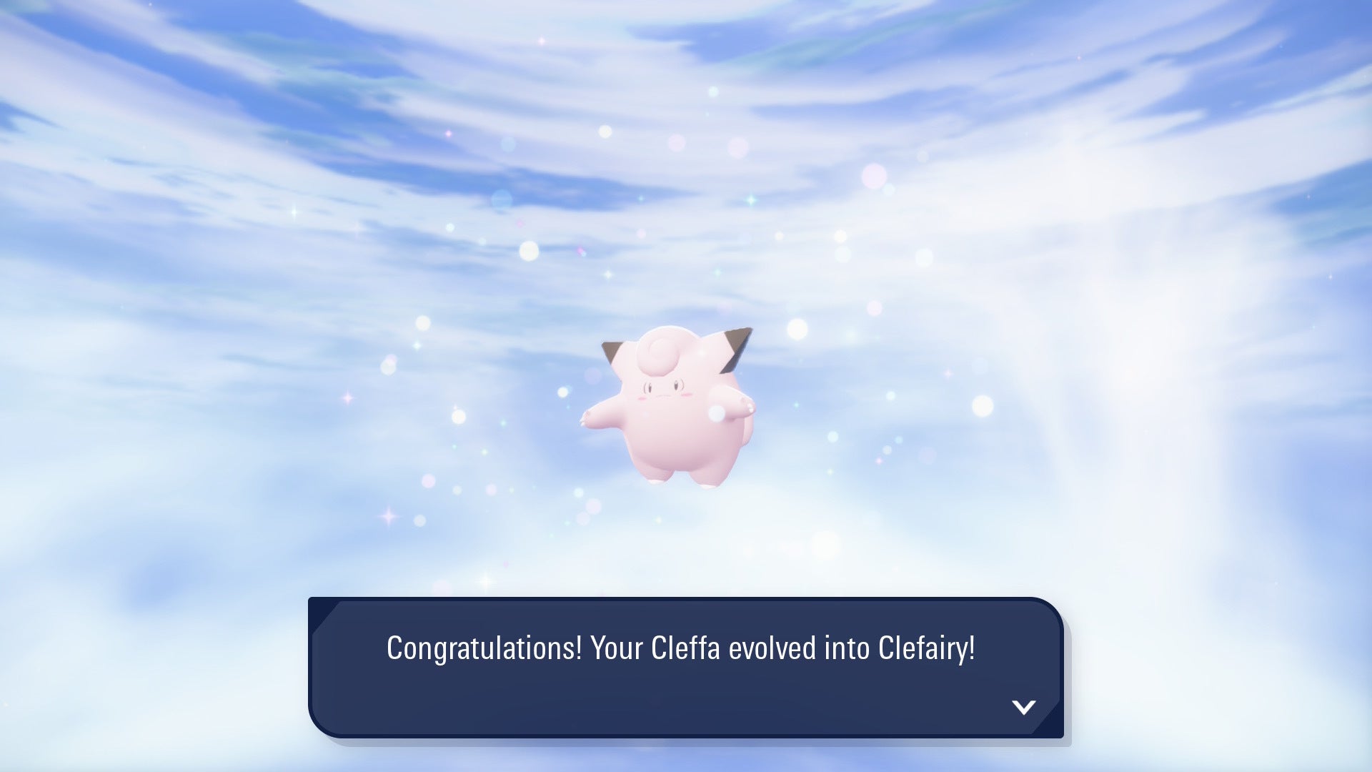 Игрок эволюционирует Клеффа в Клефери в Pokémon Legends Z-A