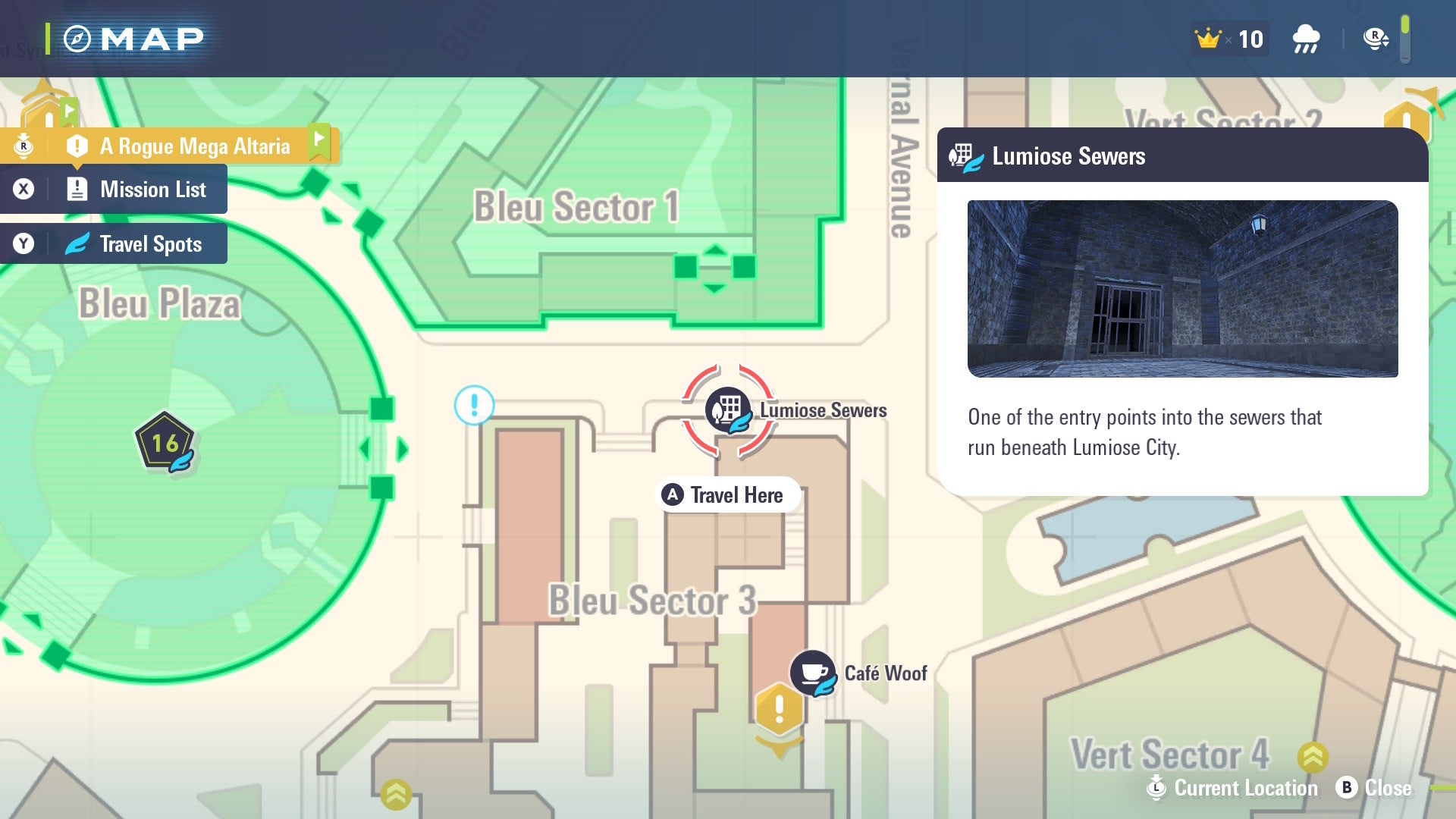 Расположение канализации Lumiose показано на карте Lumiose City в Pokémon Legends Z-A