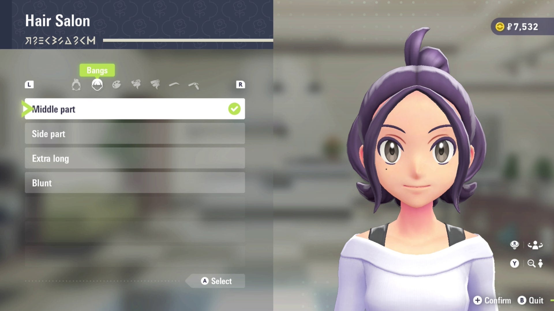 В опции салона показана челка с пробором посередине в Pokémon Legends Z-A