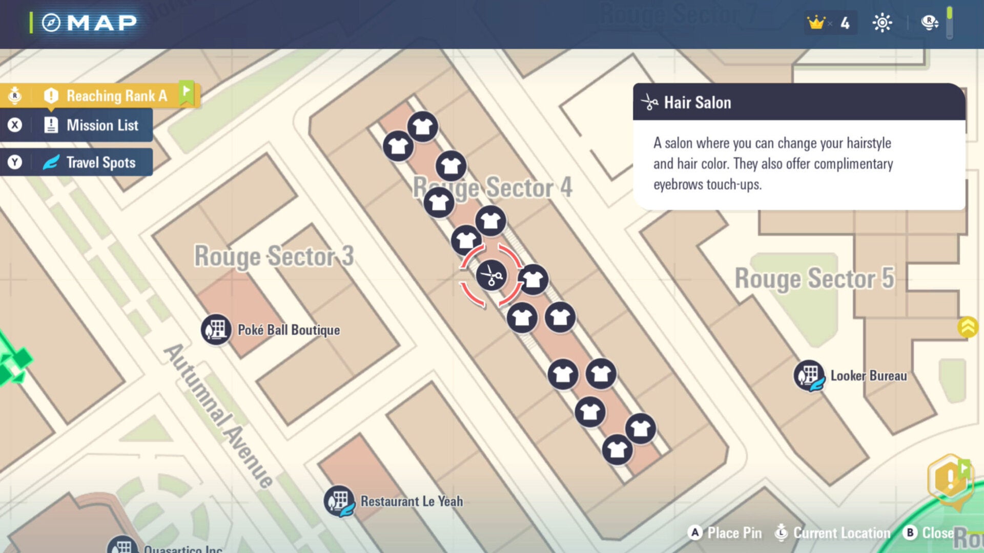На карте в Pokémon Legends Z-A отмечен салон