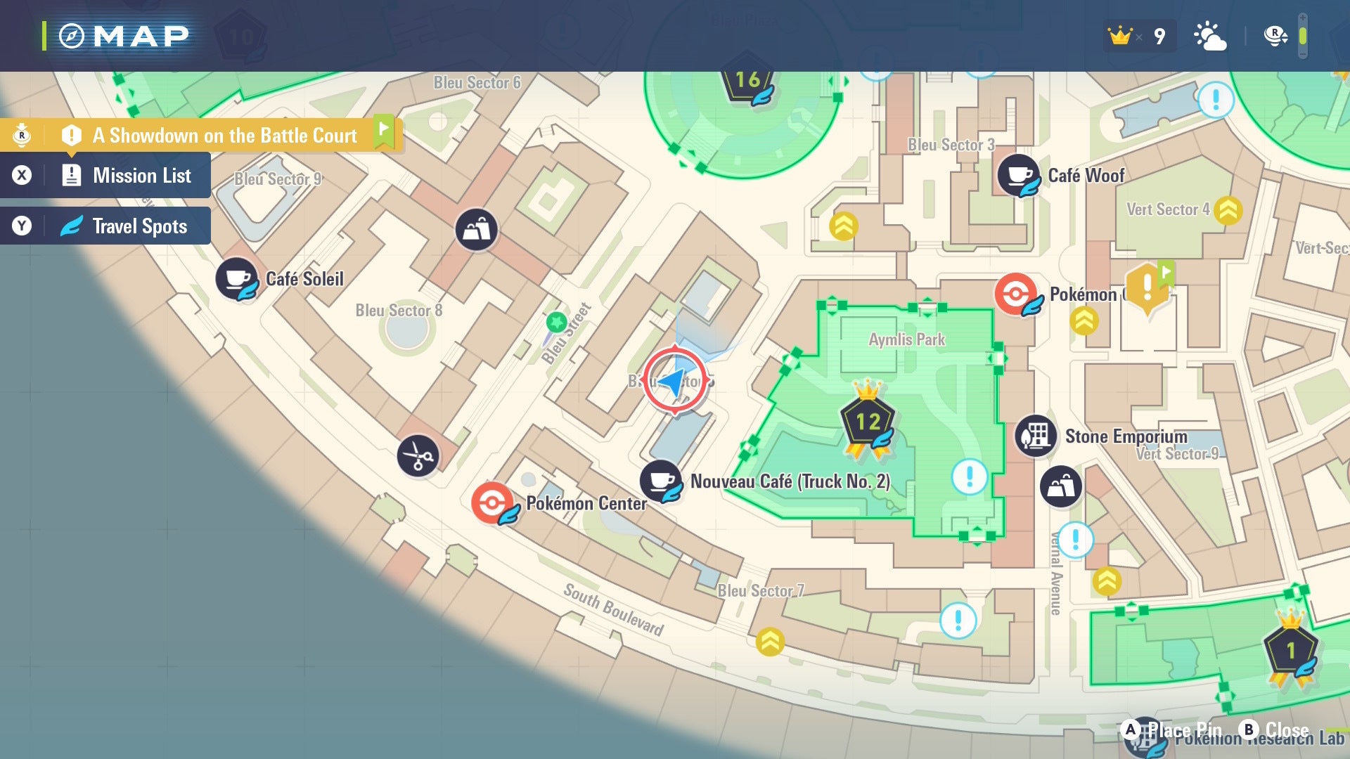 На карте Lumiose City показано место, где можно найти Spritzee в Pokémon Legends Z-A