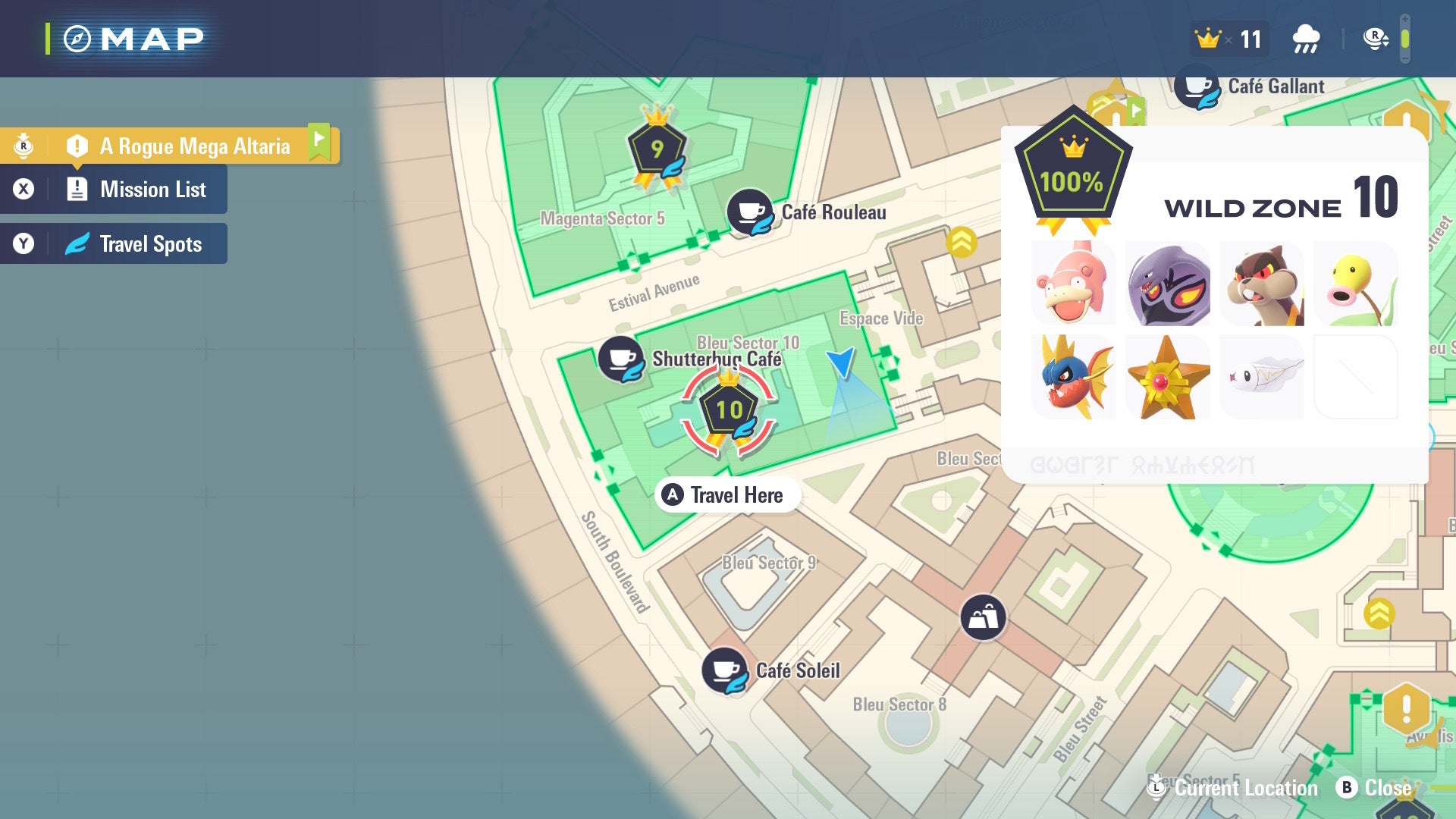 Местоположение Tynamo в Дикой зоне 10 показано на карте Люмиоз Сити в Pokémon Legends Z-A