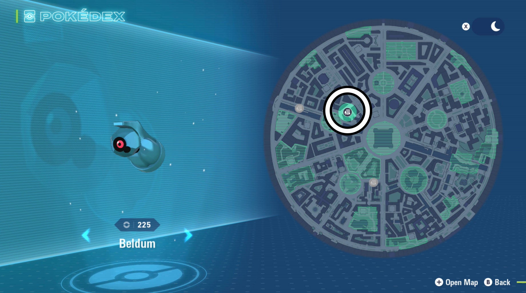 Страница среды обитания Beldum в Покедексе Pokémon Legends: Z-A.