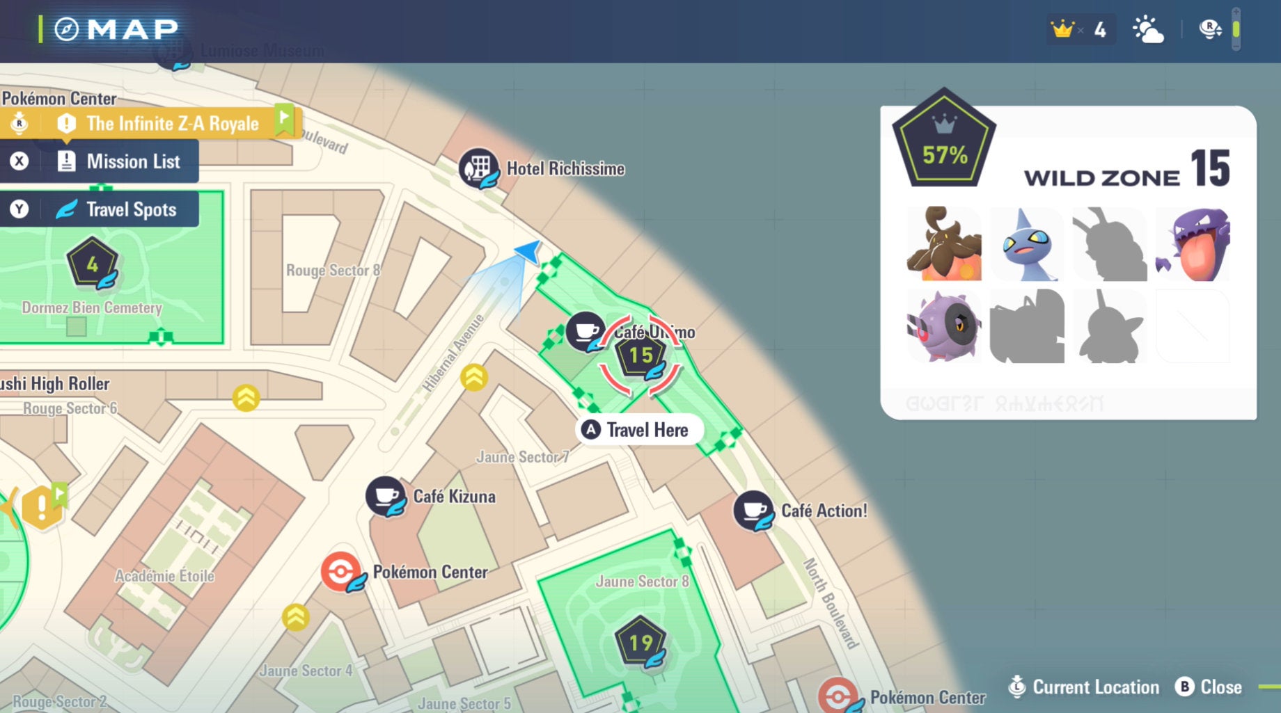 Местоположение Дикой зоны 15 с показом покемонов в Pokémon Legends: Z-A.