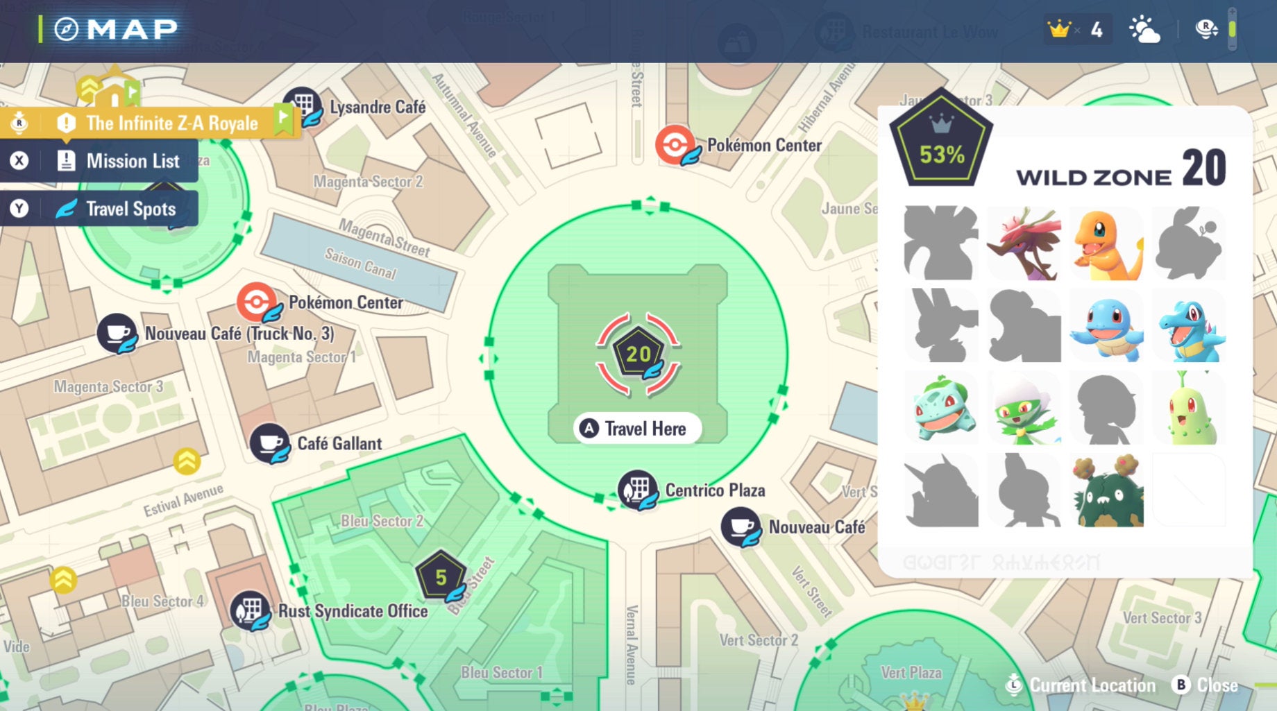 The location of Wild Zone 20, showcasing its Pokémon, in Pokémon Legends: Z-A.