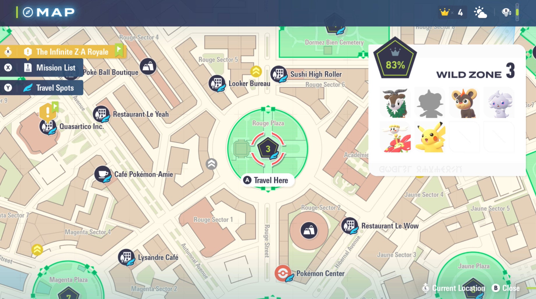 Расположение Дикой зоны 3 с покемонами в Pokémon Legends: Z-A