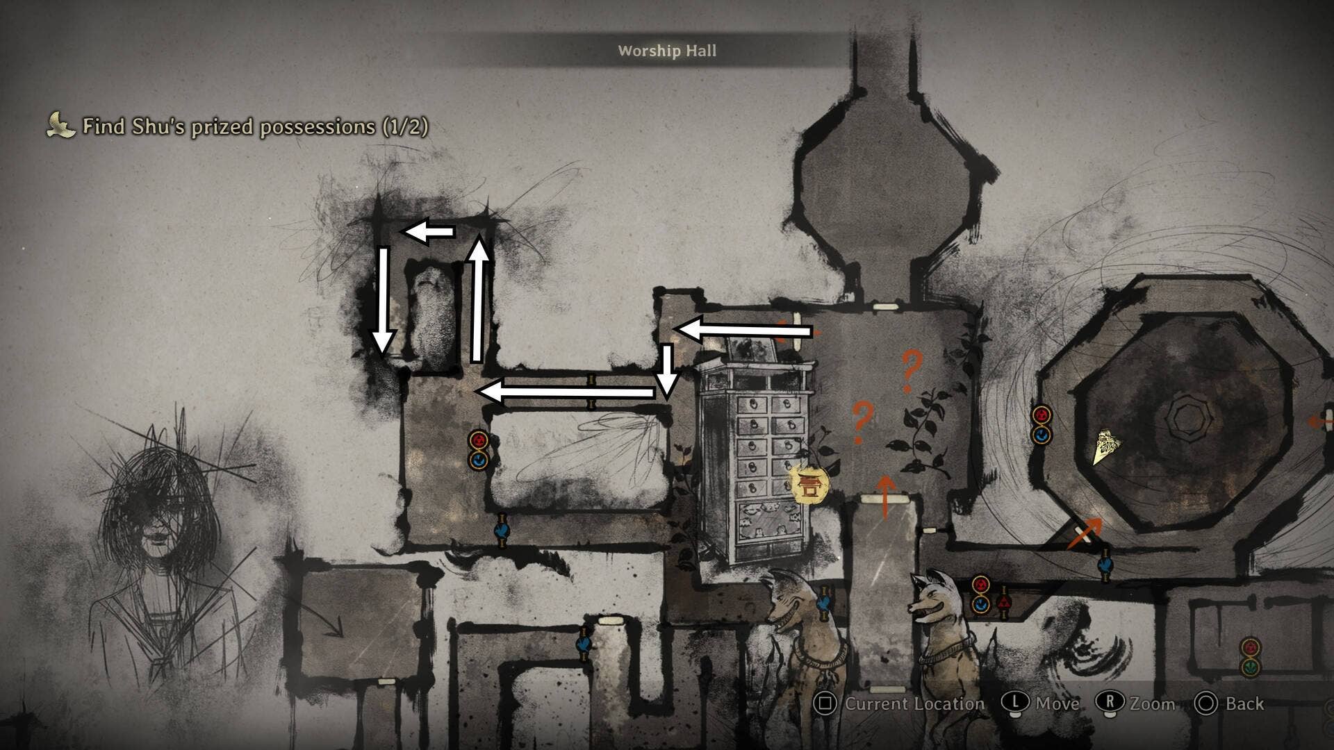 Маршрут от музея Шу до рисунка молодой Хинако отмечен на карте в Silent Hill f