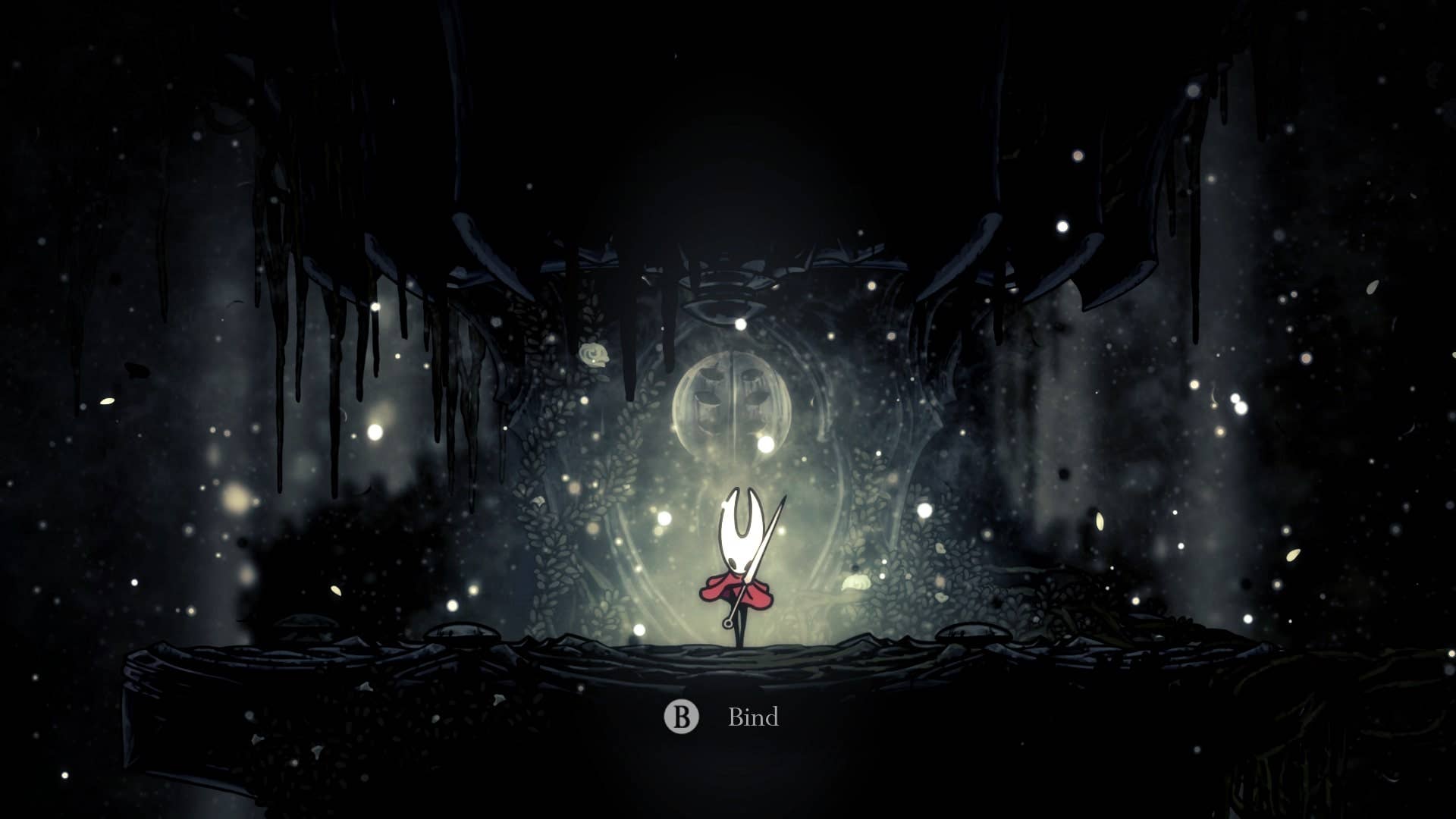 Хорнет взаимодействует с алтарём навыка Cling Grip в Shellwood в Hollow Knight: Silksong