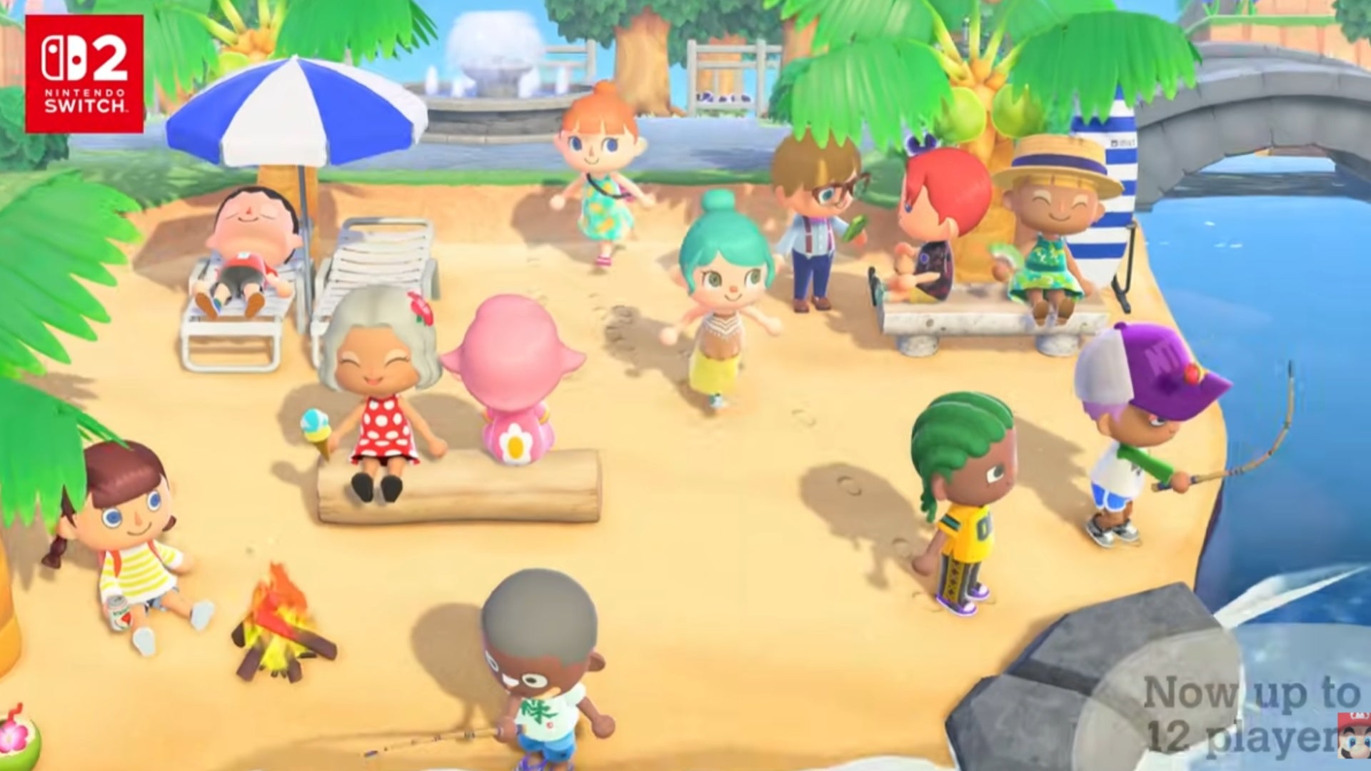 animal crossing new horizons twelve players on a beach