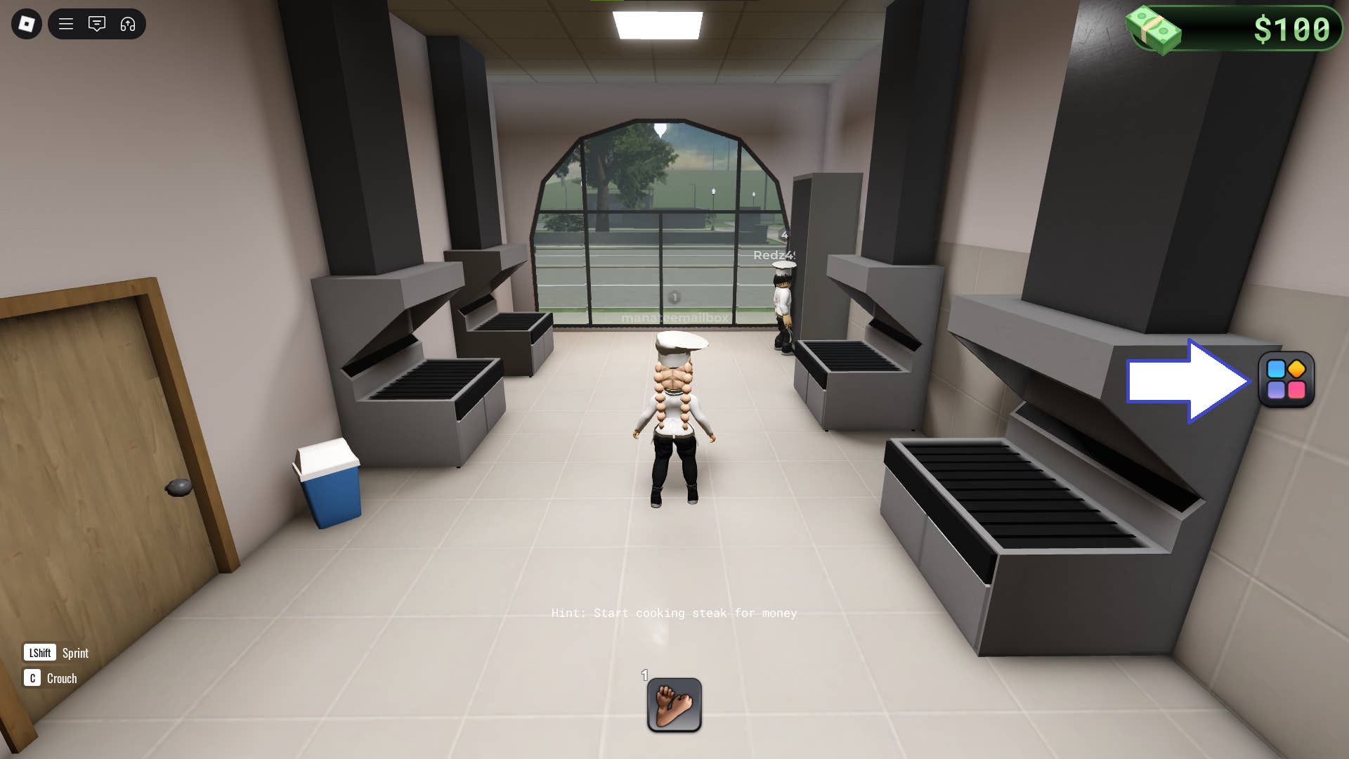 Скриншот BlockSpin в Roblox, показывающий кнопку меню игры.