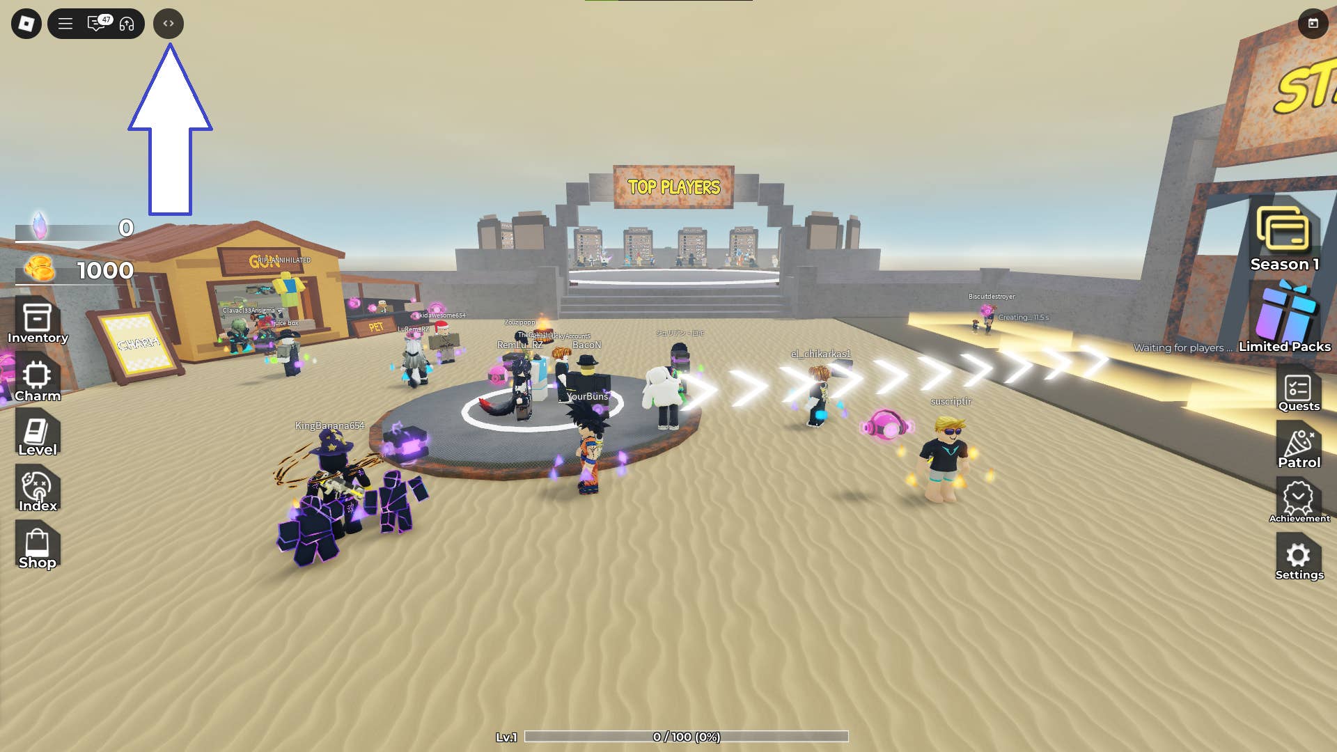 Скриншот Endless Horde в Roblox, показывающий кнопку кодов.