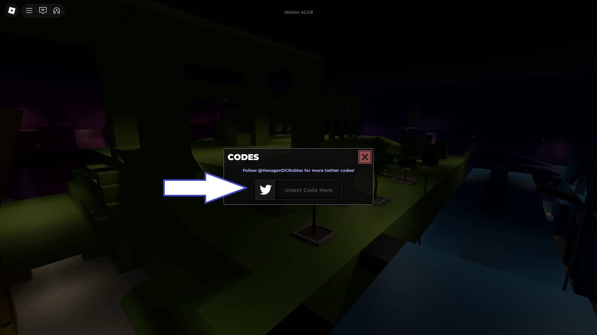 Скриншот Evade в Roblox, показывающий поле для ввода кодов.