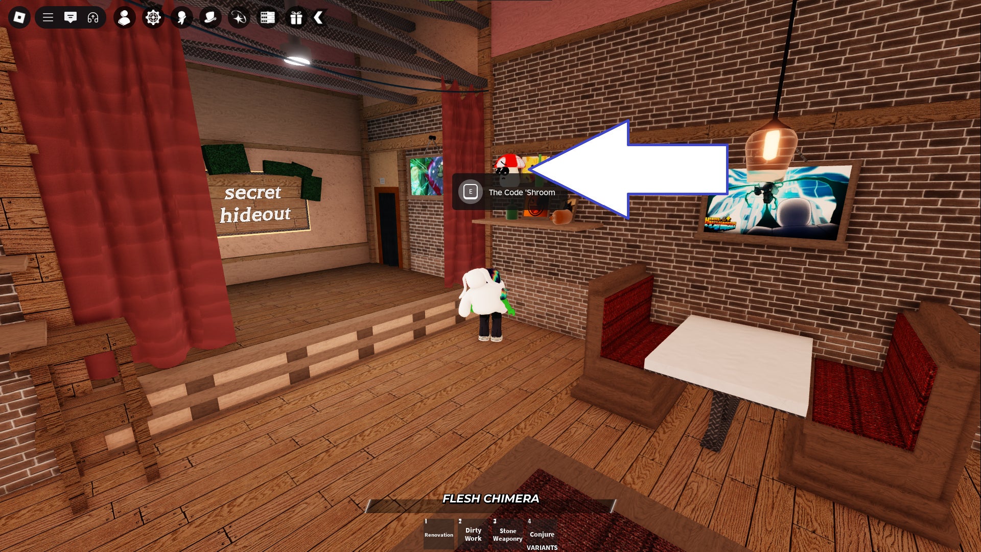 Скриншот, показывающий гриб-код в Heroes Battlegrounds в Roblox.