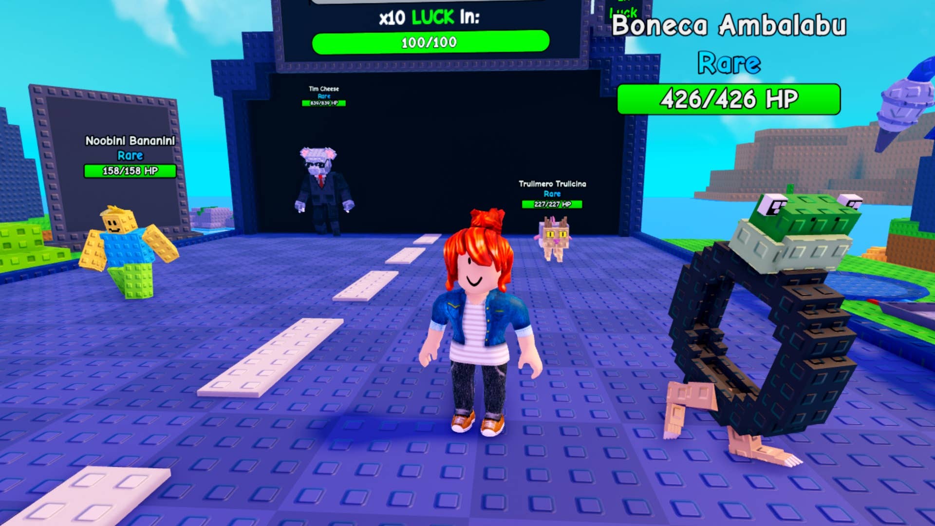 игрок в plants vs brainrots ждет на беговой дорожке с brainrots